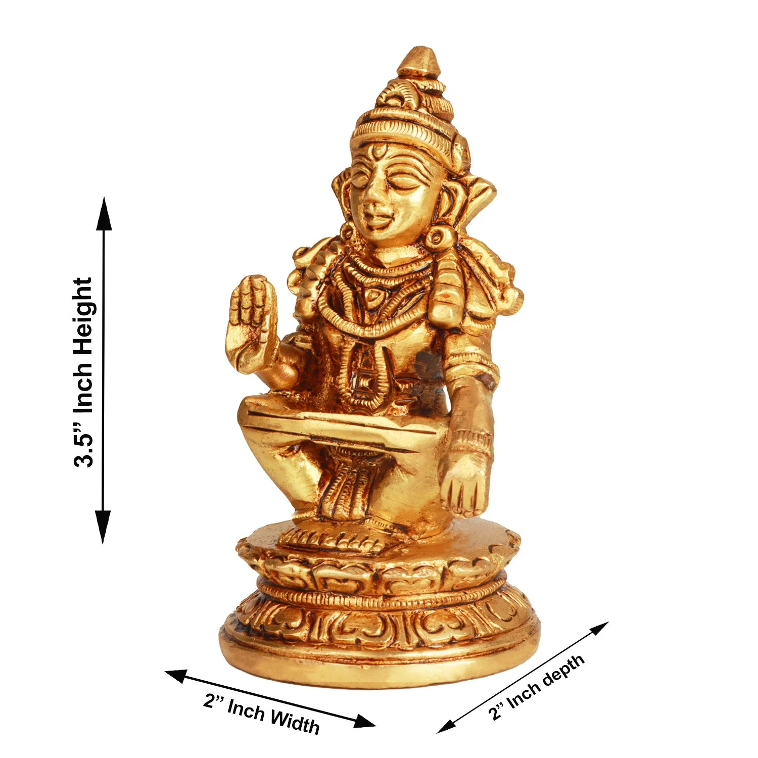 Ayyappa Idol Sitting On Base - 3.5 x 2 Inches | Antique Brass Idol/ Ayyappan Statue for Pooja - Image 2