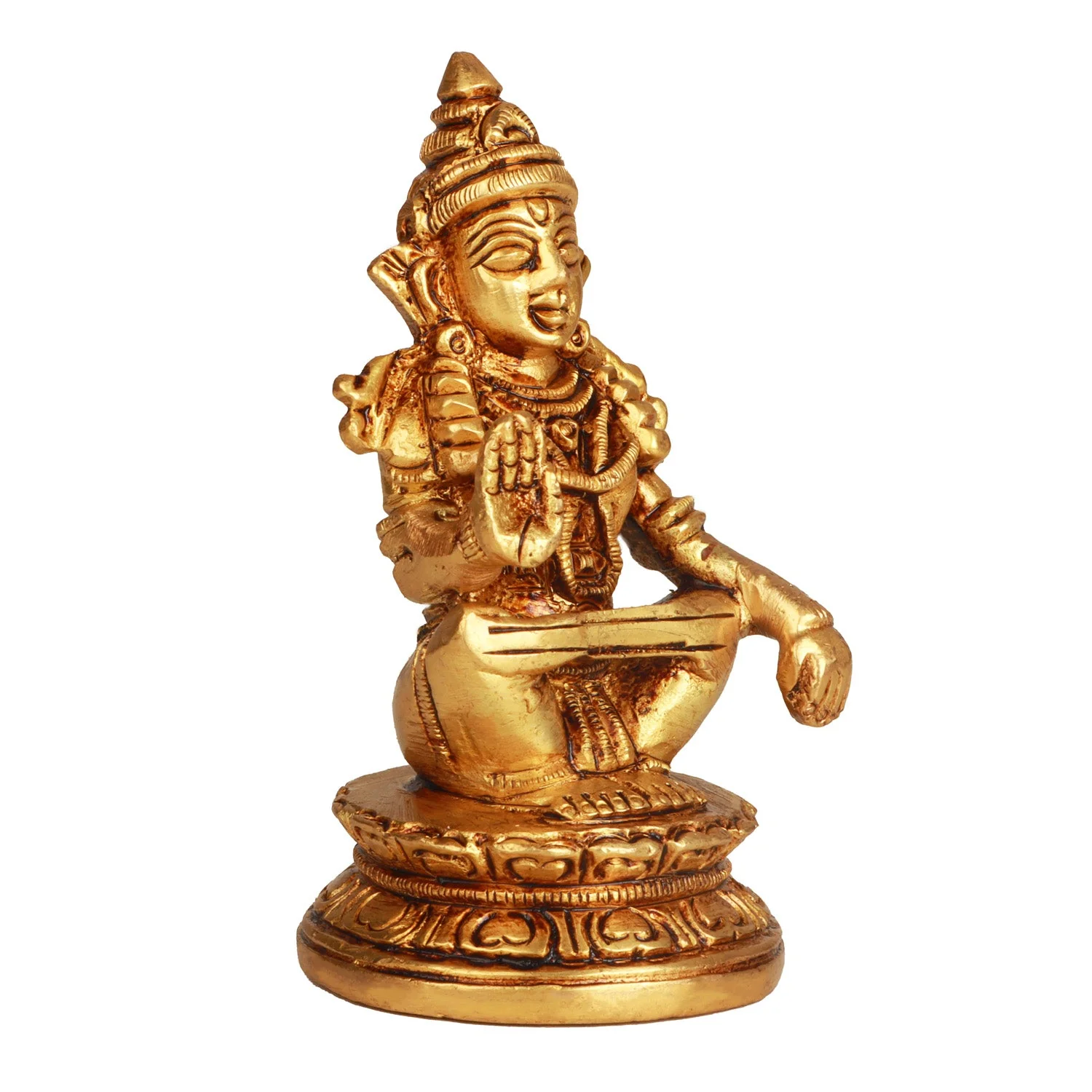 Ayyappa Idol Sitting On Base - 3.5 x 2 Inches | Antique Brass Idol/ Ayyappan Statue for Pooja - Image 3