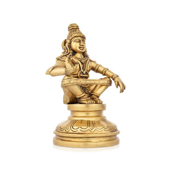 Ayyappa Idol Sitting On Base - 8.5 x 5 Inches | Antique Brass Idol/ Ayyappan Statue for Pooja - Image 2