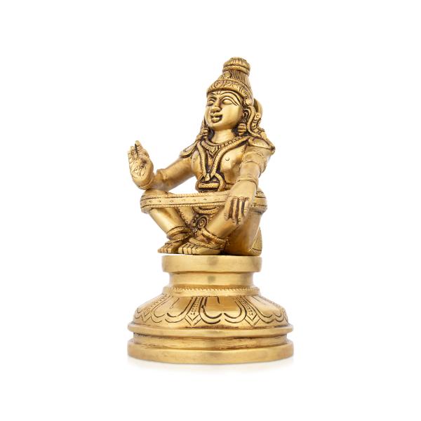 Ayyappa Idol Sitting On Base - 8.5 x 5 Inches | Antique Brass Idol/ Ayyappan Statue for Pooja - Image 3