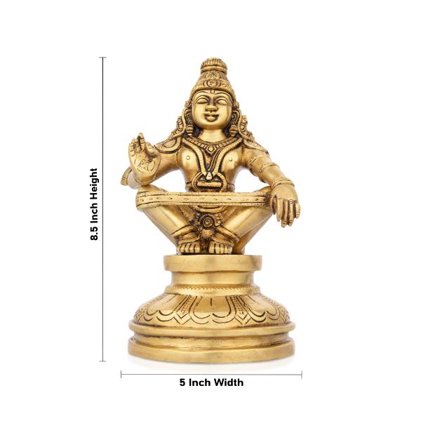 Ayyappa Idol Sitting On Base - 8.5 x 5 Inches | Antique Brass Idol/ Ayyappan Statue for Pooja - Image 5