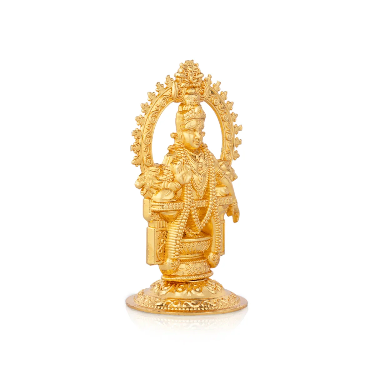Ayyappa Idol Sitting On Base With Arch - 3.5 x 2 Inches | Metal & Gold Polish Ayyappan Statue for Pooja - Image 2