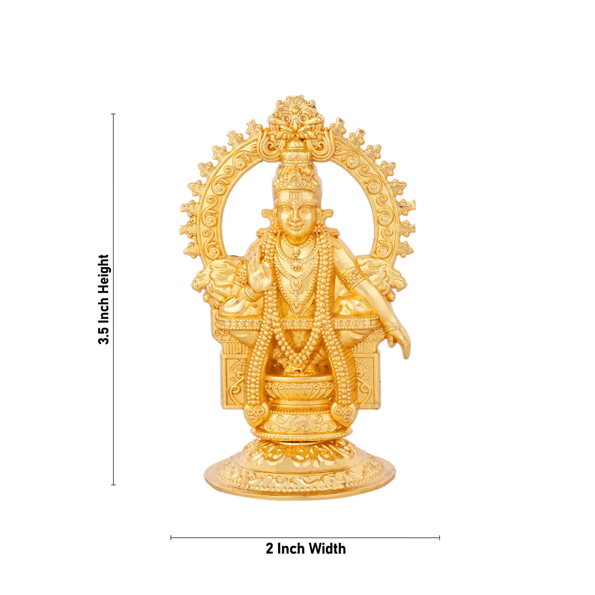 Ayyappa Idol Sitting On Base With Arch - 3.5 x 2 Inches | Metal & Gold Polish Ayyappan Statue for Pooja - Image 3