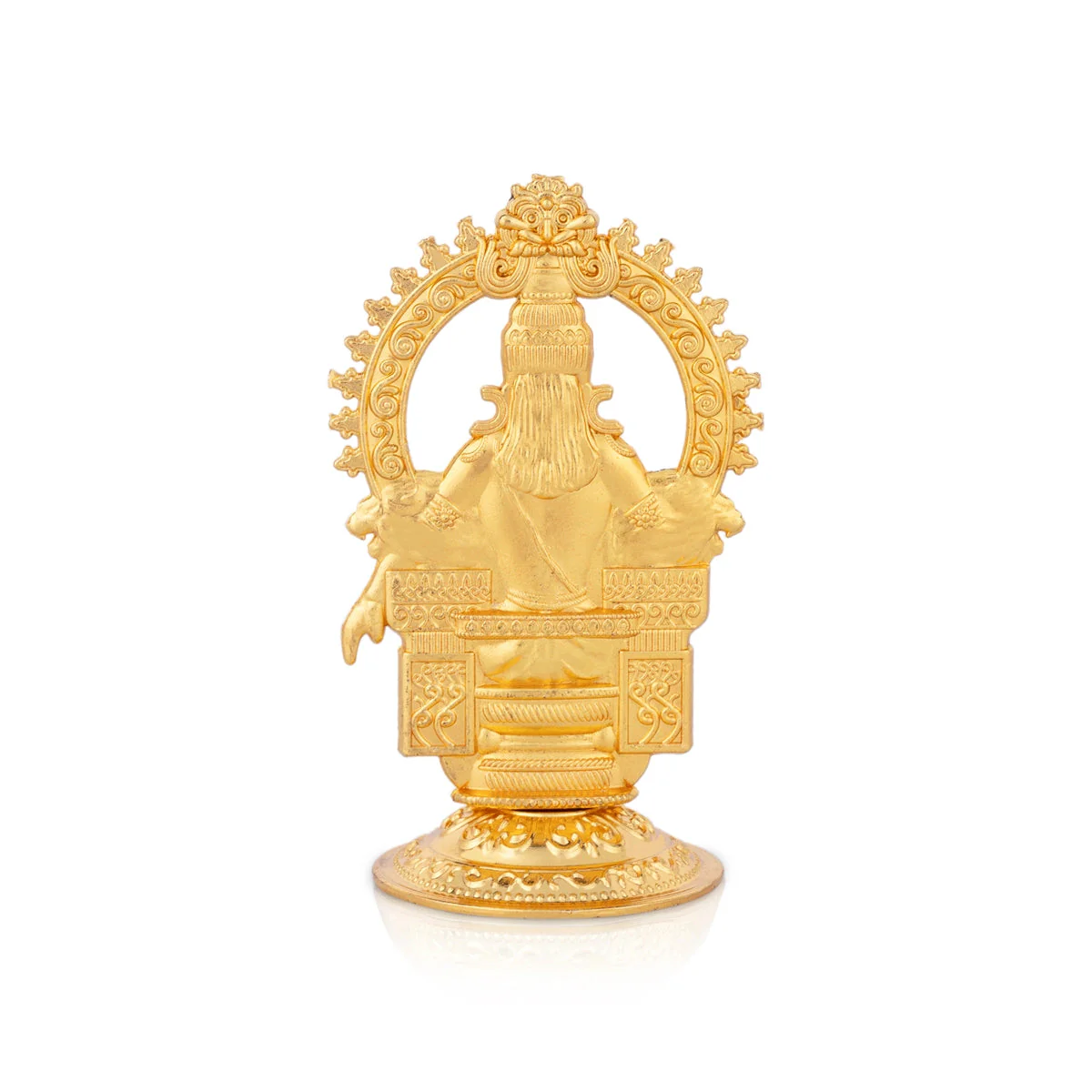 Ayyappa Idol Sitting On Base With Arch - 3.5 x 2 Inches | Metal & Gold Polish Ayyappan Statue for Pooja - Image 4