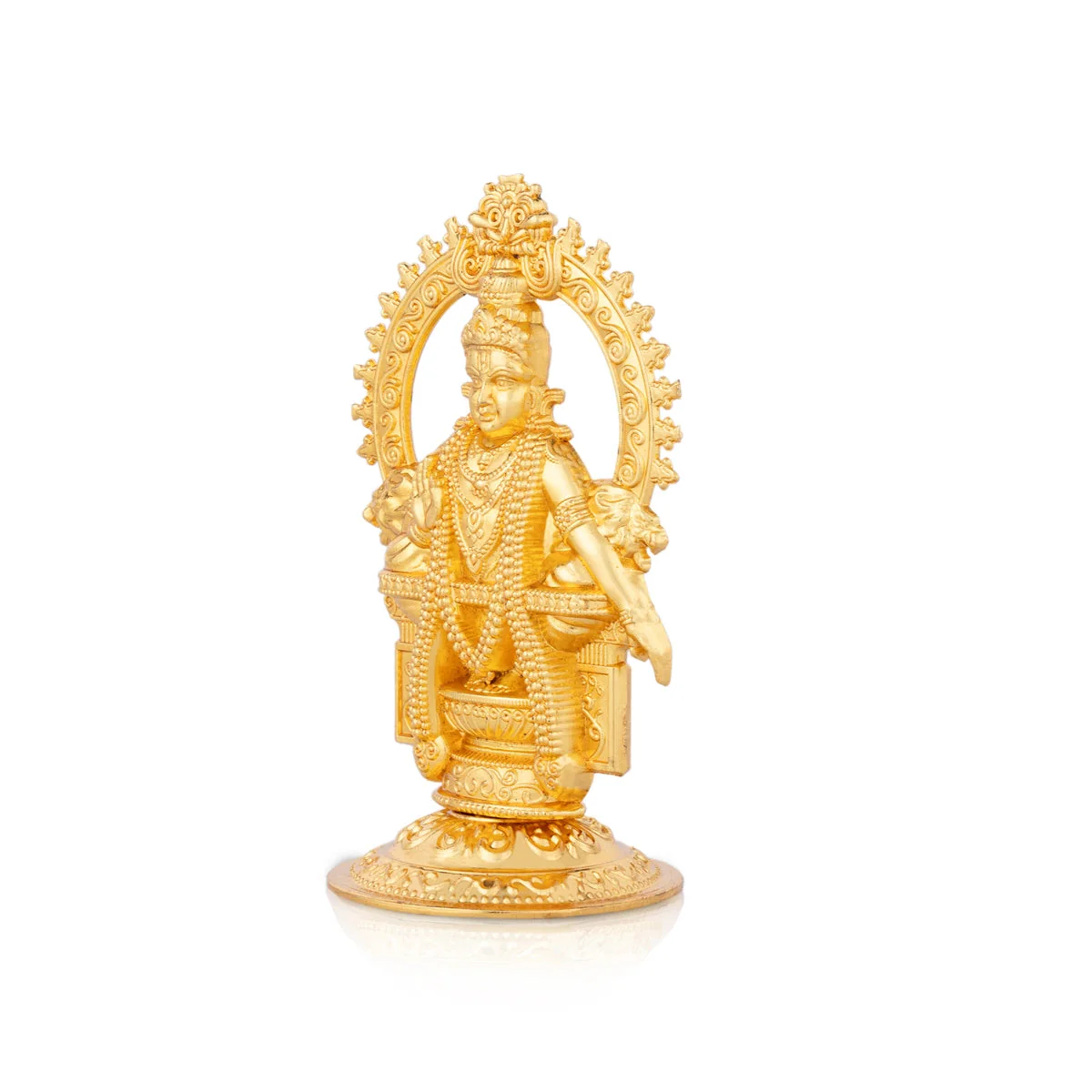 Ayyappa Idol Sitting On Base With Arch - 3.5 x 2 Inches | Metal & Gold Polish Ayyappan Statue for Pooja - Image 5