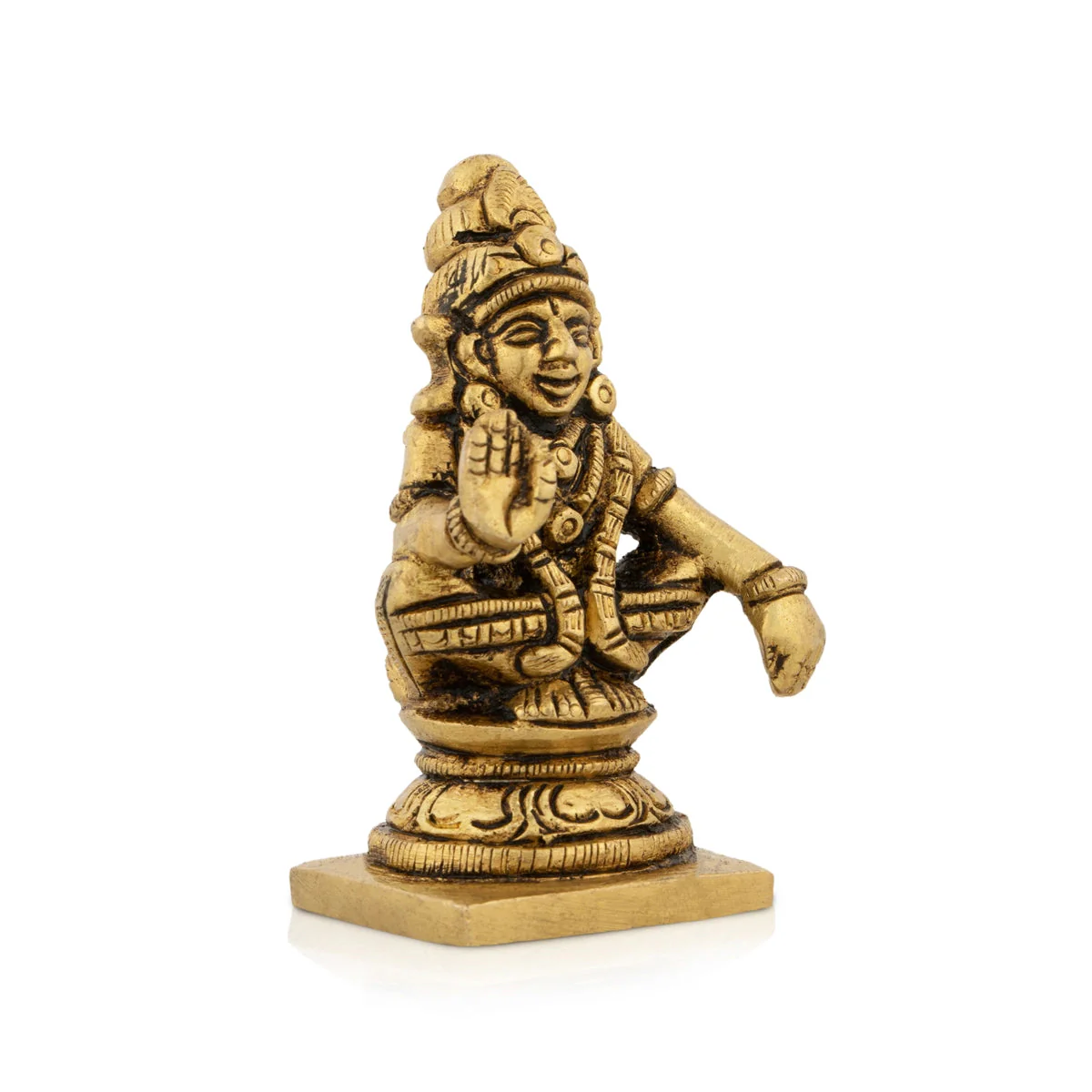 Ayyappan Statue Sitting On Base - 2.5 x 1.5 Inches | Ayyappa Idol/ Antique Brass Idol for Pooja - Image 2