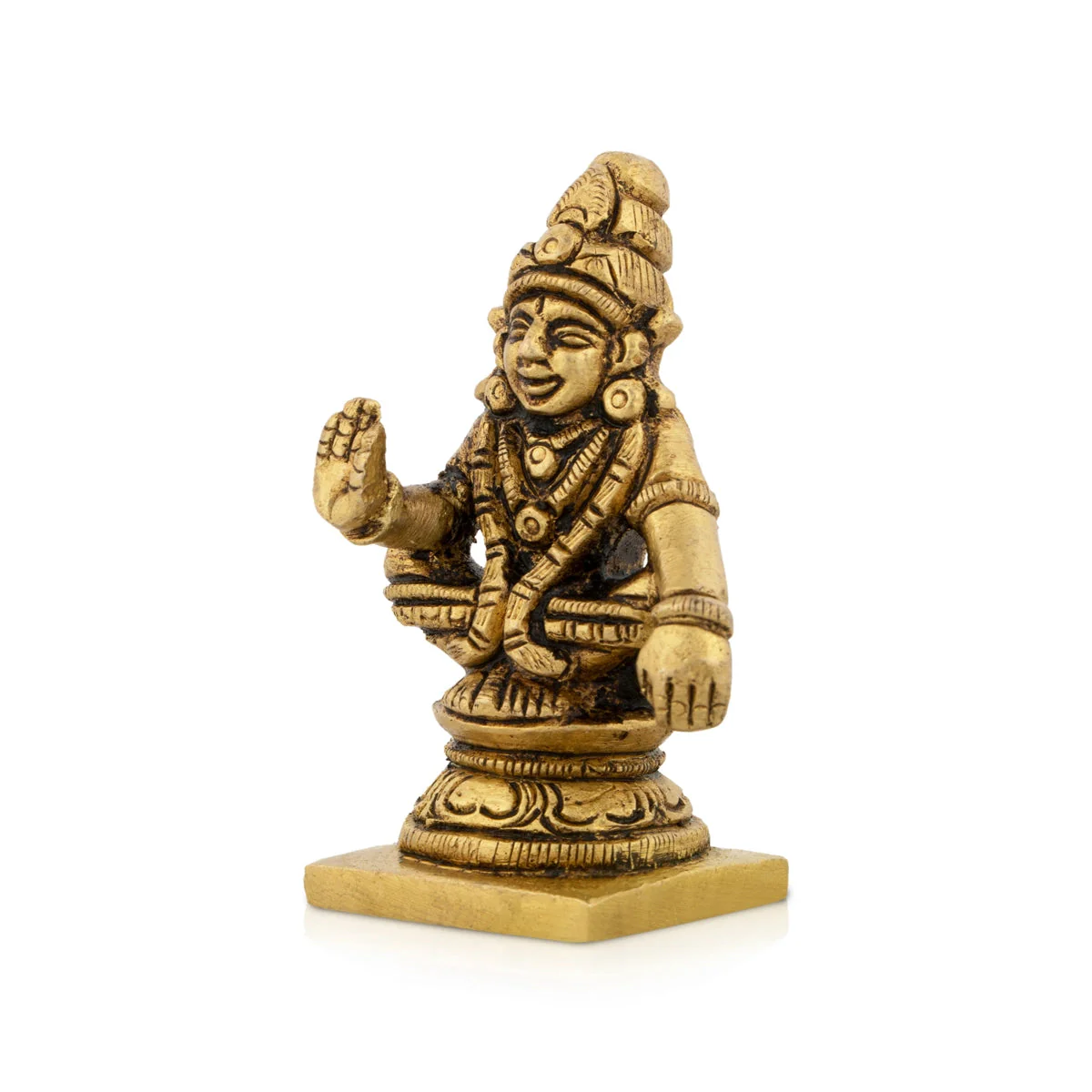 Ayyappan Statue Sitting On Base - 2.5 x 1.5 Inches | Ayyappa Idol/ Antique Brass Idol for Pooja - Image 3