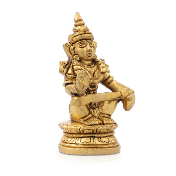Ayyappan Statue Sitting On Base - 2.75 X 1.5 Inches | Antique Brass Idol/ Lord Ayyappa Murti For Pooja - Image 2