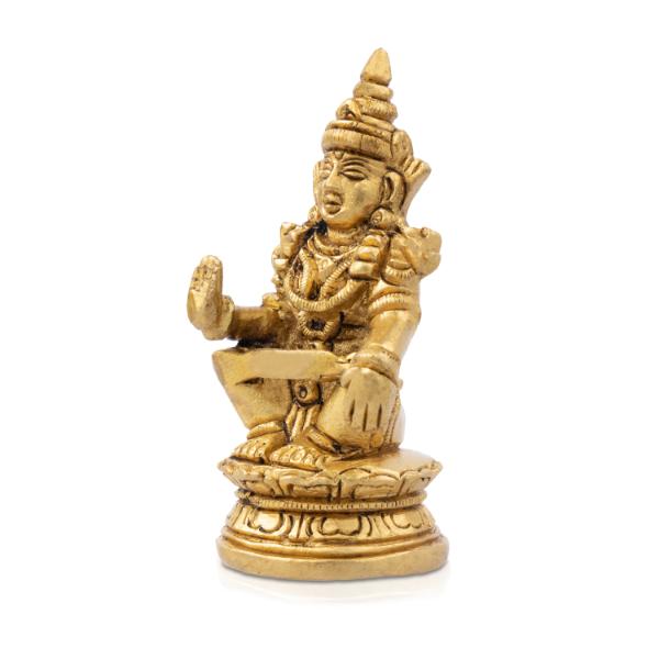 Ayyappan Statue Sitting On Base - 2.75 X 1.5 Inches | Antique Brass Idol/ Lord Ayyappa Murti For Pooja - Image 3