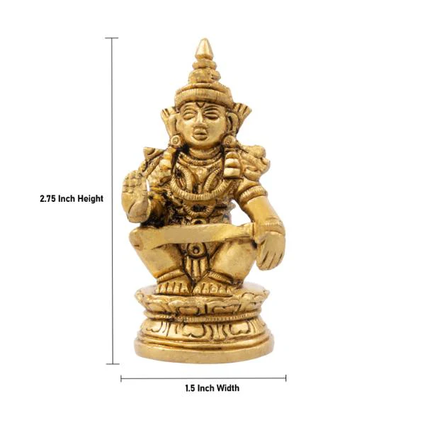 Ayyappan Statue Sitting On Base - 2.75 X 1.5 Inches | Antique Brass Idol/ Lord Ayyappa Murti For Pooja - Image 4