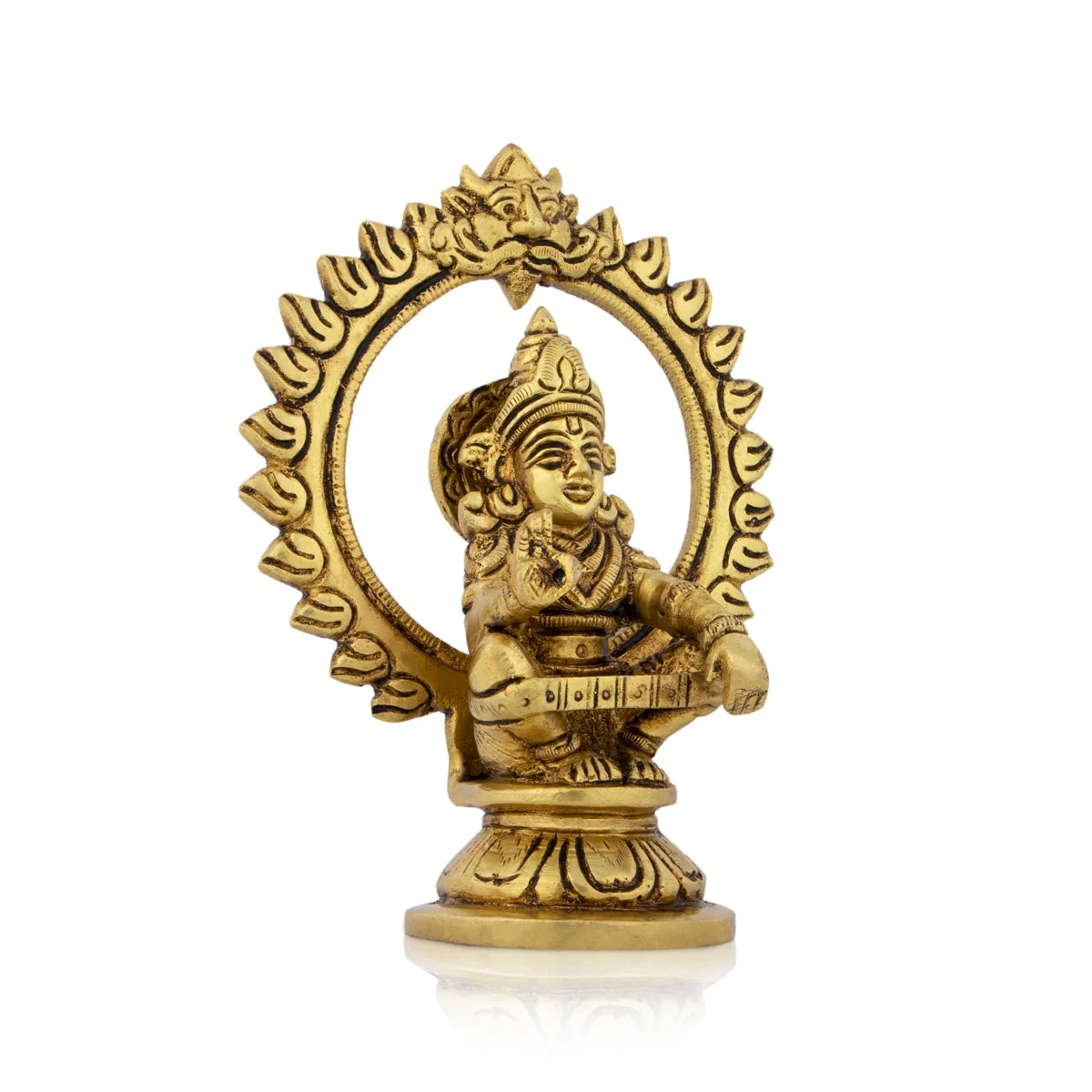 Ayyappan Statue With Arch - 5.5 X 4 Inches | Ayyappa Idol/ Antique Brass Idol For Pooja - Image 2