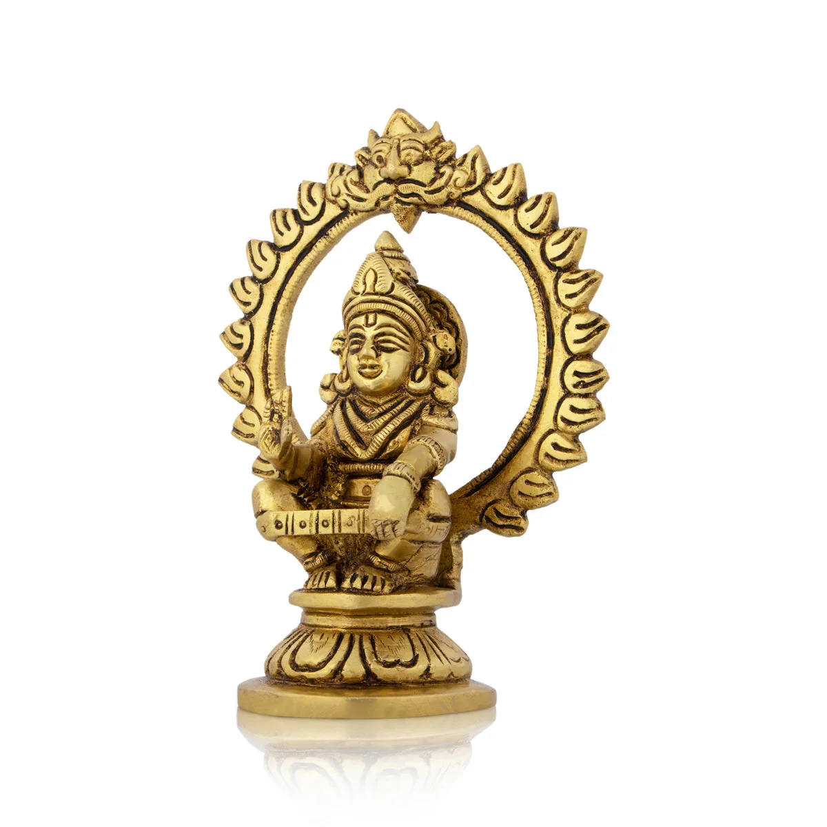 Ayyappan Statue With Arch - 5.5 X 4 Inches | Ayyappa Idol/ Antique Brass Idol For Pooja - Image 3