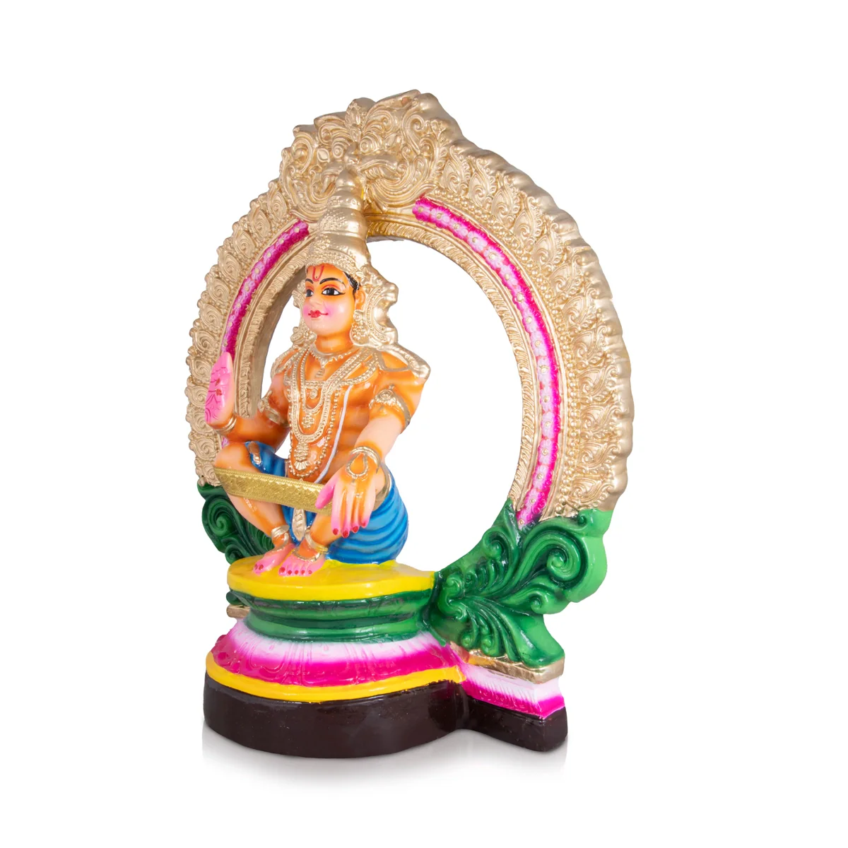 Ayyappan with Arch Paper Mache Golu Bommai - 18 x 10 Inches | Giri Golu Doll/ Navaratri Golu Bomma/Gombe - Image 2