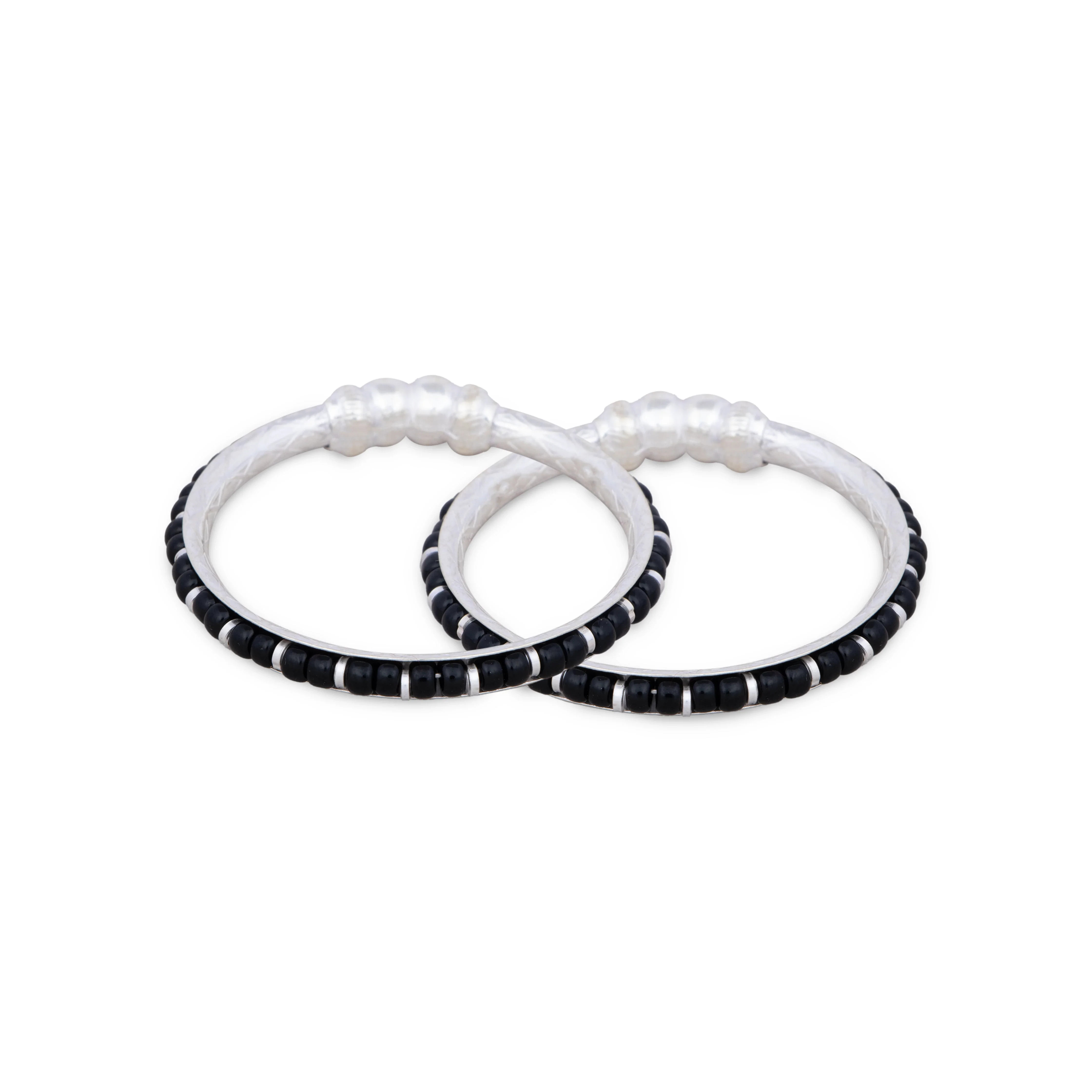 Baby Bangle with Black Beads | Silver Kids Bangle/ Jewellery for Childrens/ 15.47 Gms Approx - Image 3