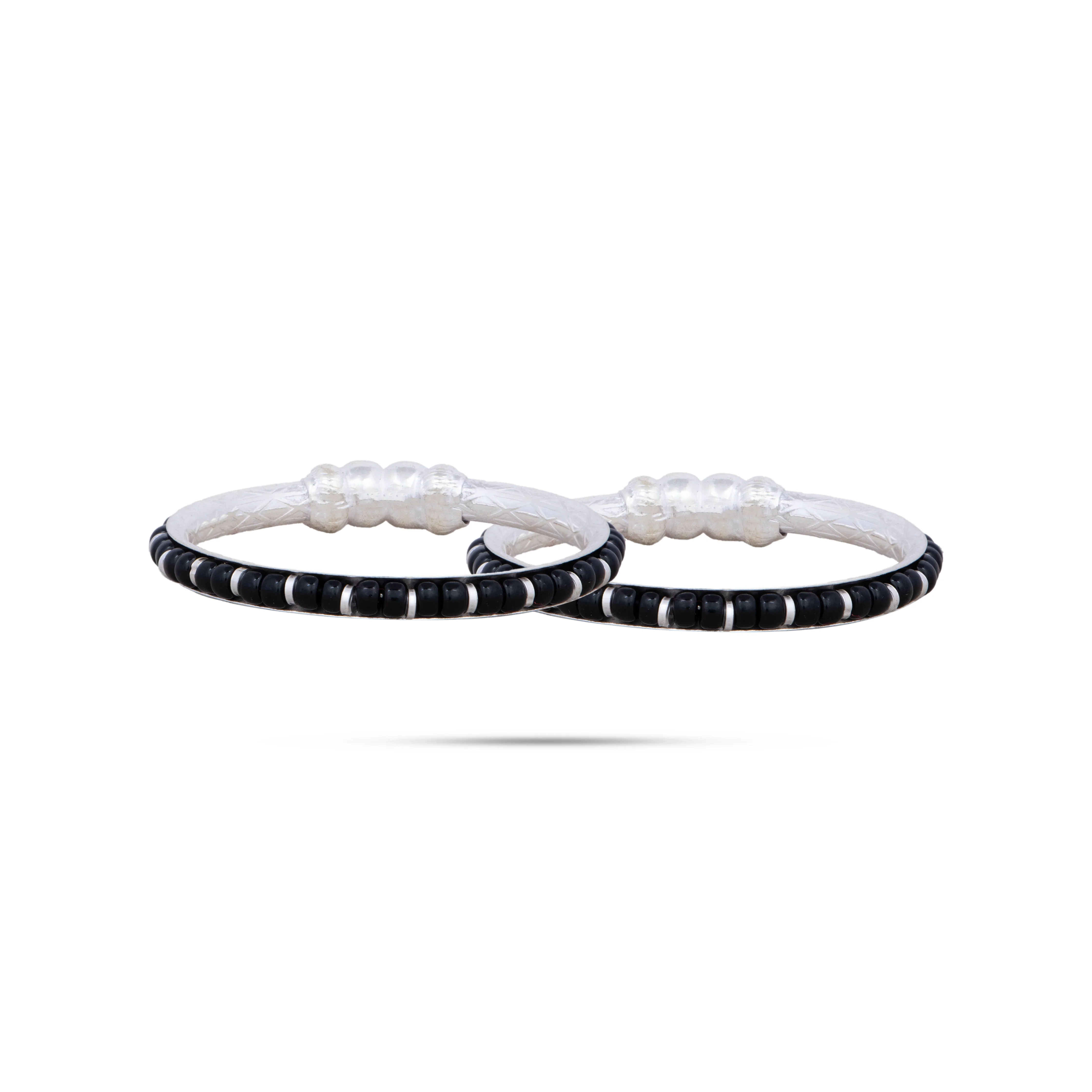 Baby Bangle with Black Beads | Silver Kids Bangle/ Jewellery for Childrens/ 15.47 Gms Approx - Image 4