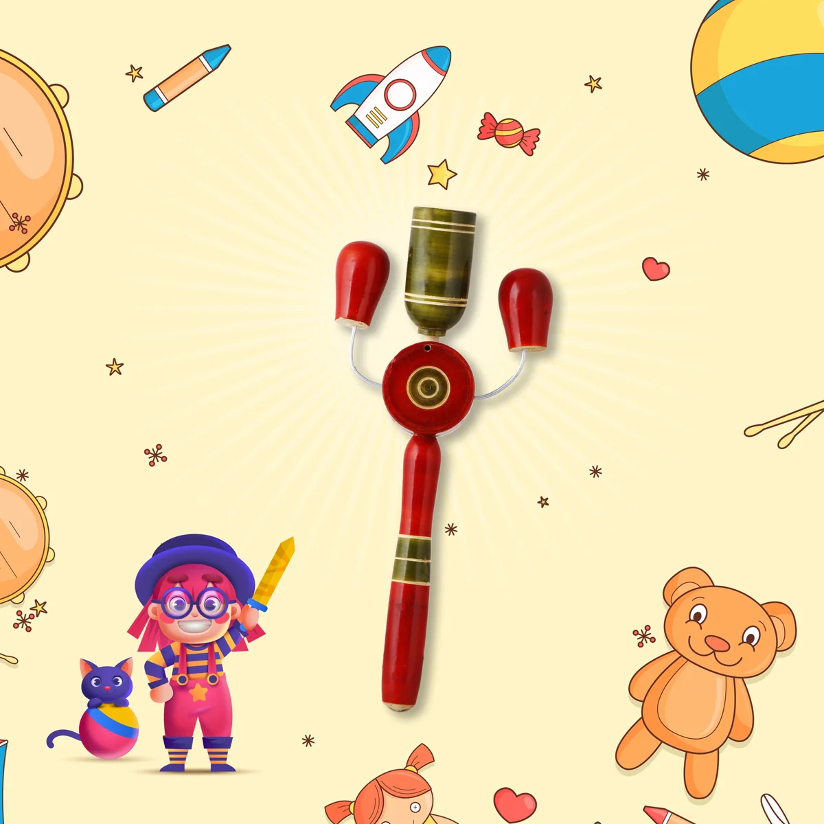Baby Rattle Kit - 9 x 3.5 Inches | Wooden Toy for Kids - Image 4