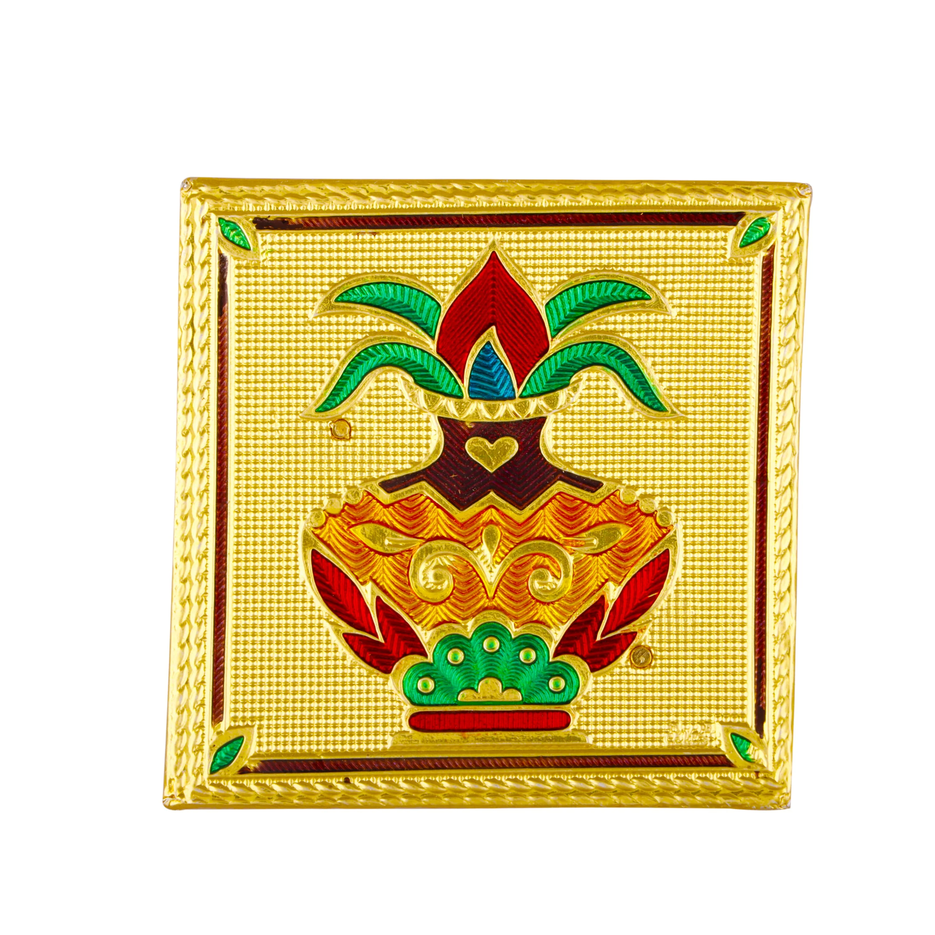 Bajot - 1.5 x 3 x 3 Inches | Wooden Manai/ Gold Polish Meenakari Design Chowki for Pooja - Image 2
