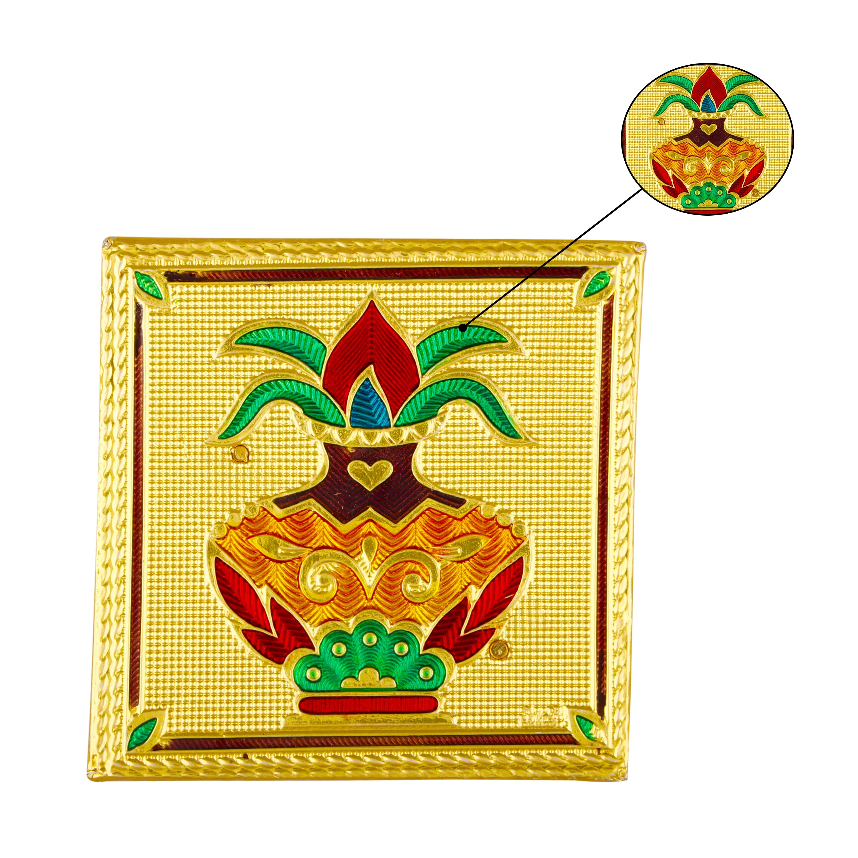 Bajot - 1.5 x 3 x 3 Inches | Wooden Manai/ Gold Polish Meenakari Design Chowki for Pooja - Image 3