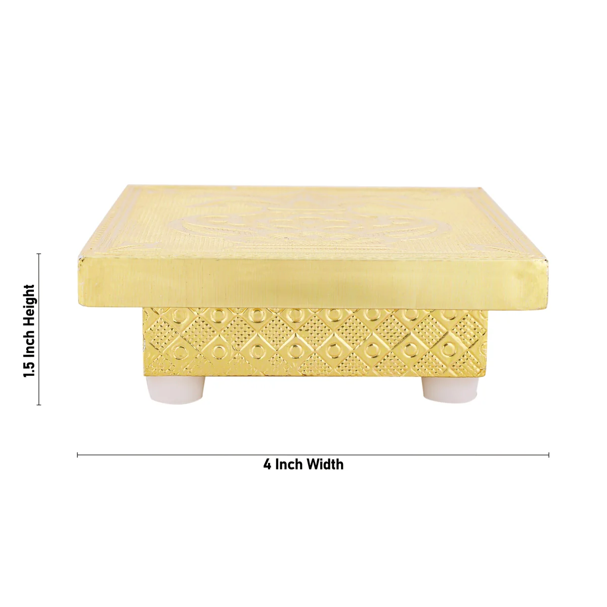 Bajot - 1.5 x 4 x 4 Inches | Wooden Manai/ Chowki/ Gold Polish Patla for Pooja - Image 2
