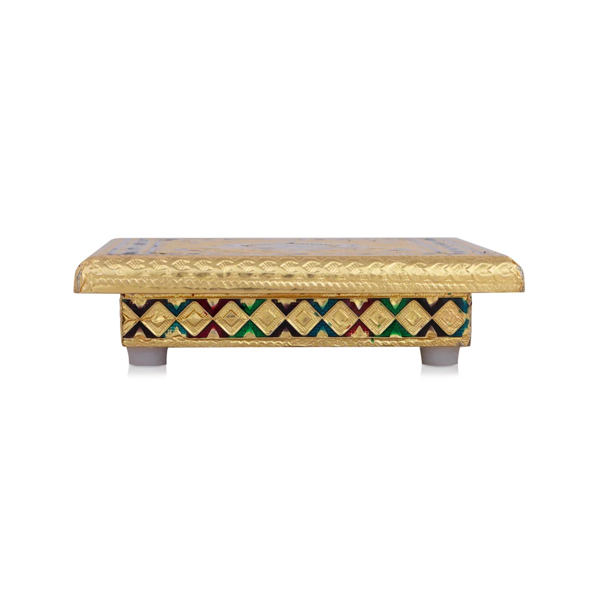 Bajot - 1.5 x 5 Inches | Meenakari Design Chowki/ Golden Polish Manai Palagai for Pooja/ 355 Gms Approx - Image 2