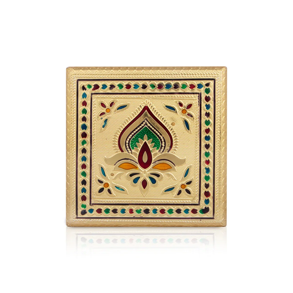 Bajot - 1.5 x 5 Inches | Meenakari Design Chowki/ Golden Polish Manai Palagai for Pooja/ 355 Gms Approx - Image 4
