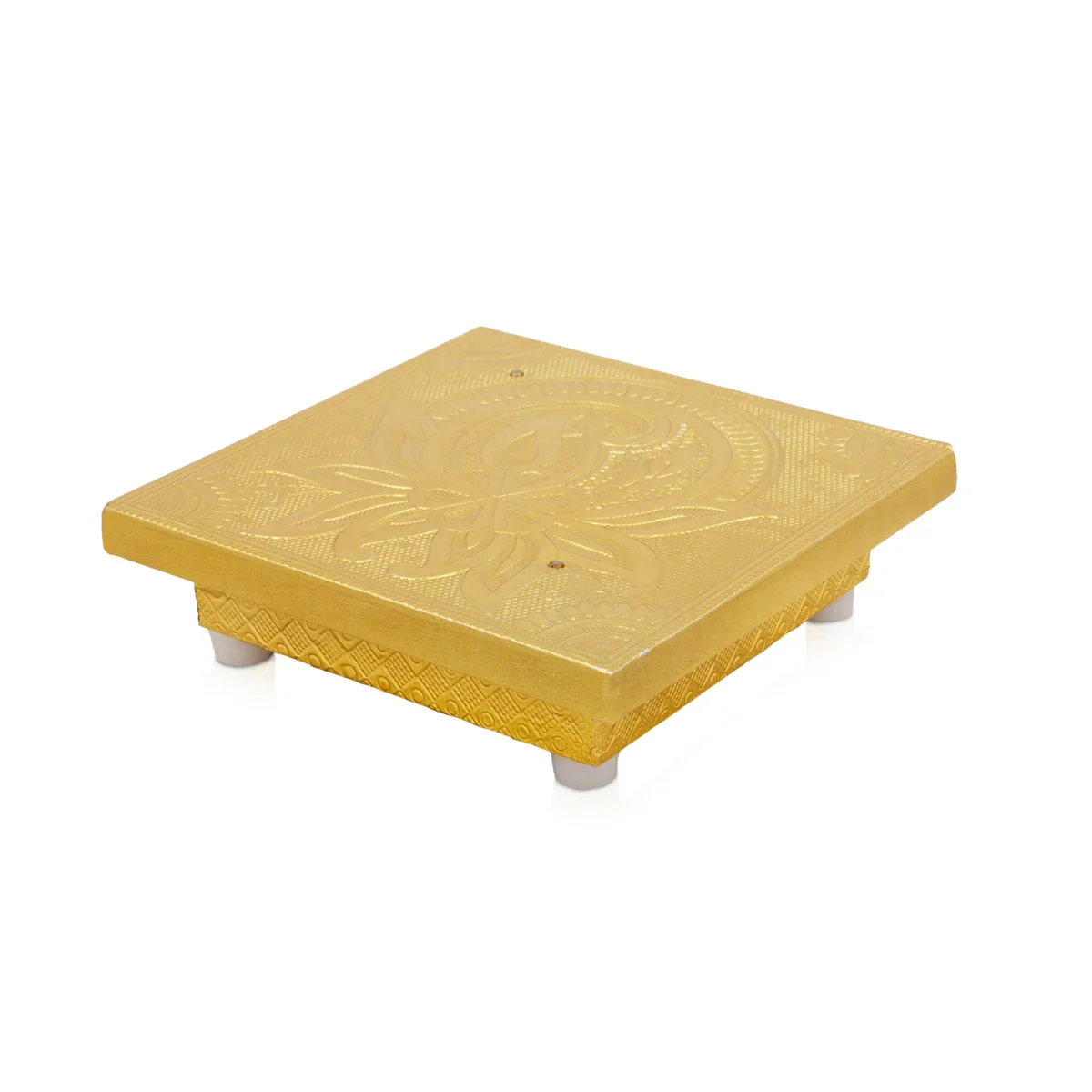 Bajot - 1.75 x 5 x 5 Inches | Wooden Manai/ Gold Polish Meenakari Design Chowki for Pooja - Image 2