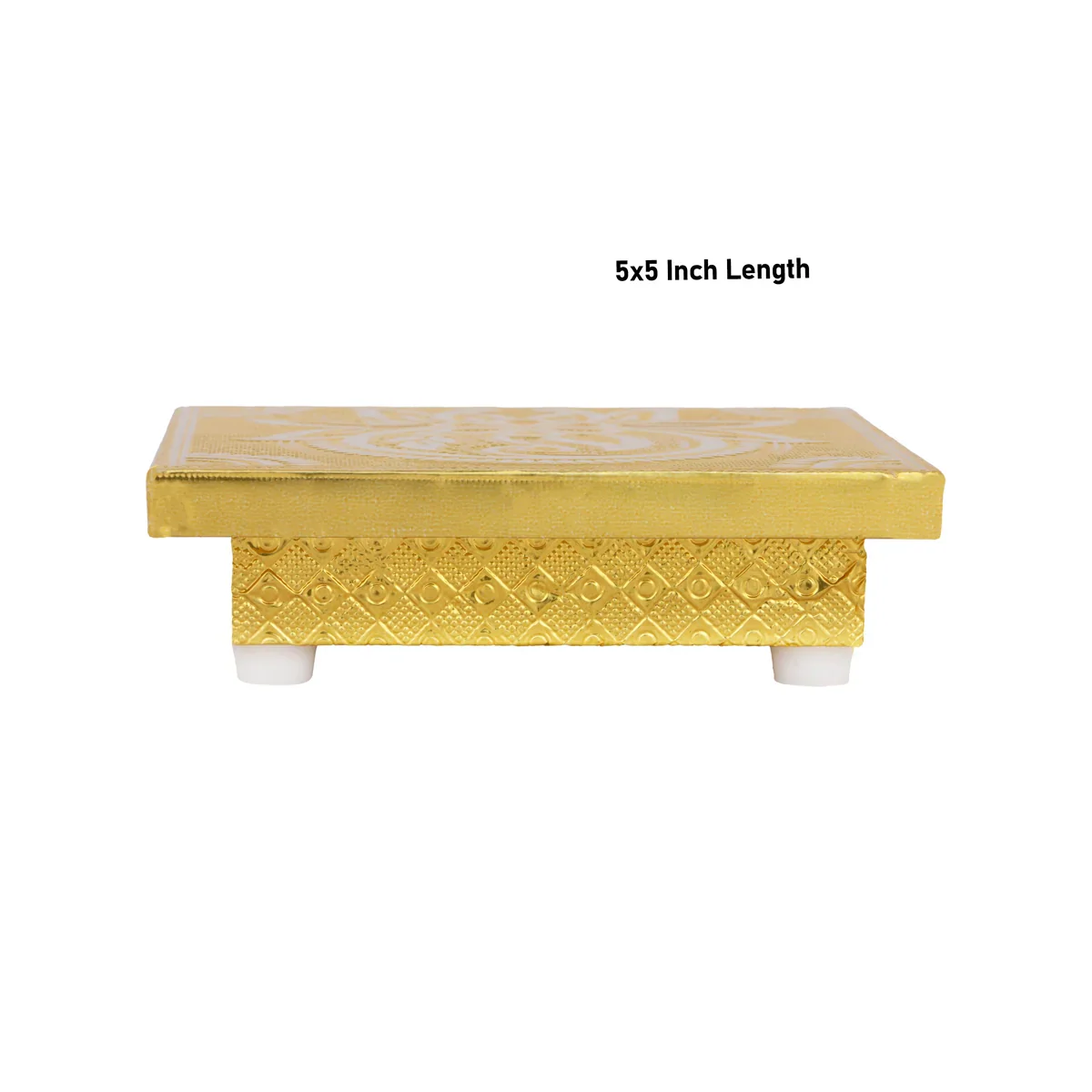 Bajot - 1.75 x 5 x 5 Inches | Wooden Manai/ Gold Polish Meenakari Design Chowki for Pooja - Image 4