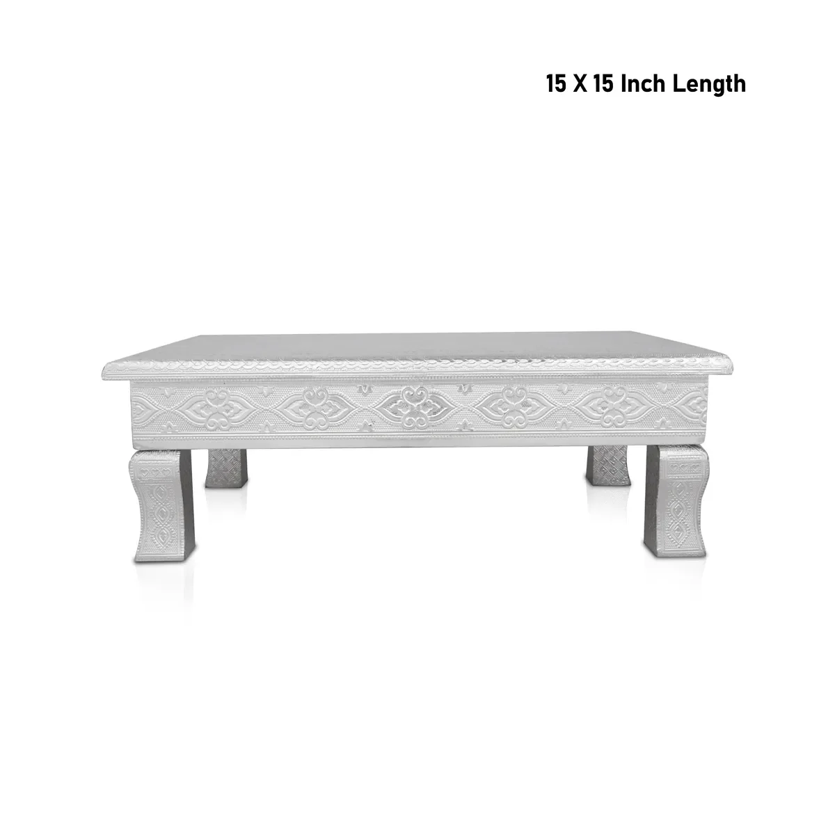 Pooja Chowki - 2.5 x 15 x 15 Inches | Silver Polish Patla/ Wooden Bajot/ Manai Palagai for Home - Image 2