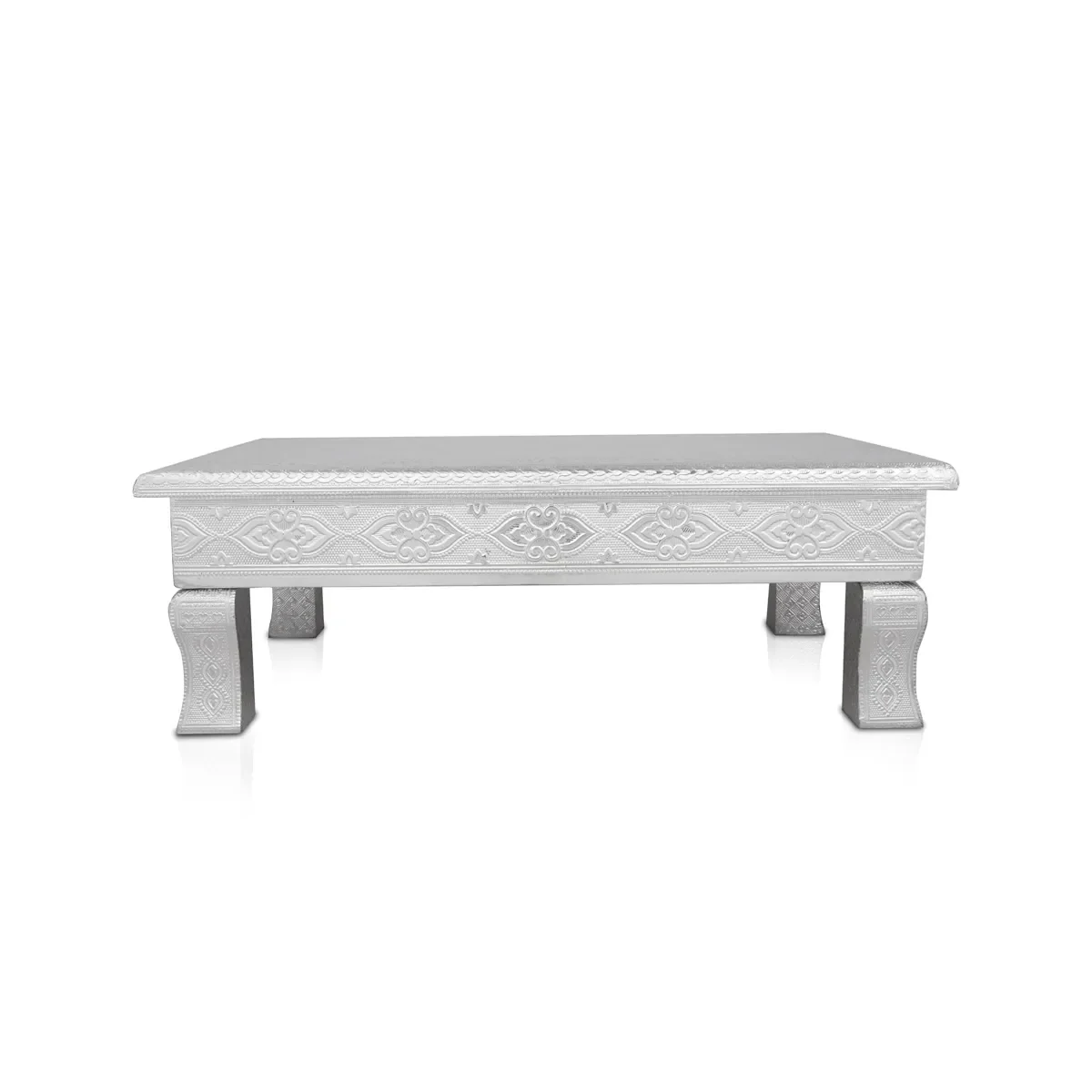 Pooja Chowki - 2.5 x 15 x 15 Inches | Silver Polish Patla/ Wooden Bajot/ Manai Palagai for Home - Image 3
