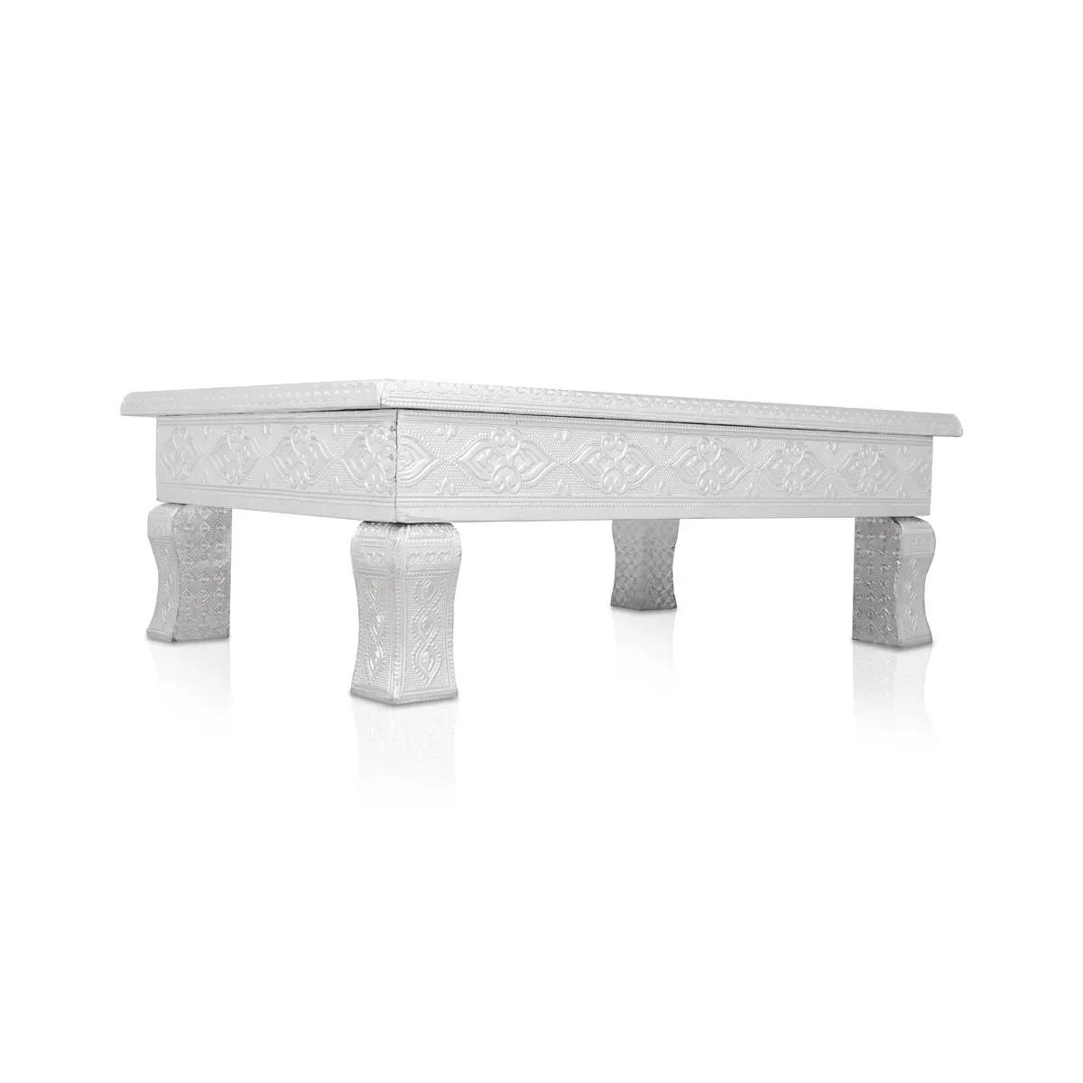 Pooja Chowki - 2.5 x 15 x 15 Inches | Silver Polish Patla/ Wooden Bajot/ Manai Palagai for Home - Image 4