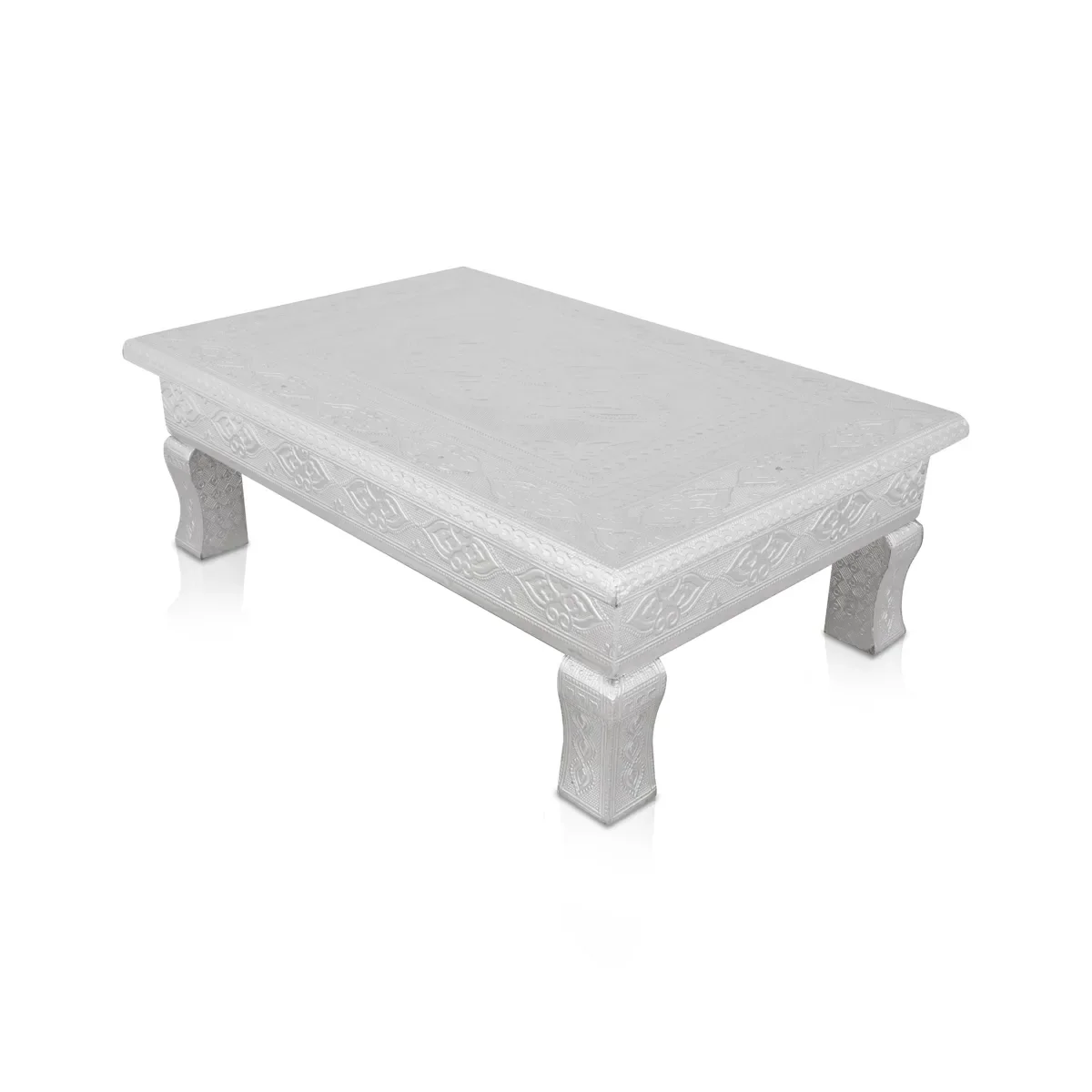 Pooja Chowki - 2.5 x 15 x 15 Inches | Silver Polish Patla/ Wooden Bajot/ Manai Palagai for Home - Image 5
