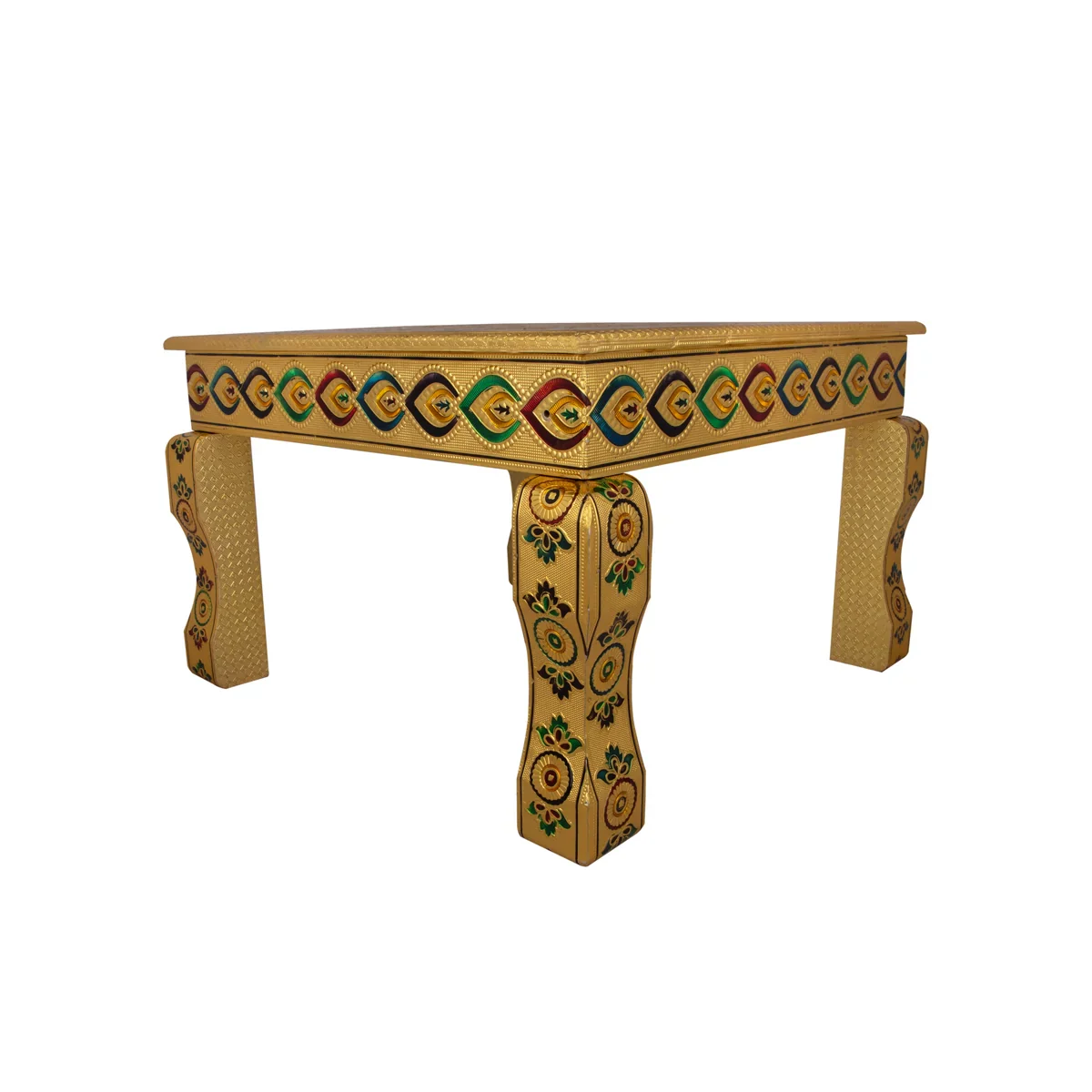 Bajot - 18 x 18 Inches | Meenakari Design Chowki/ Golden Polish Manai Palagai for Pooja/ 5.225 Kgs Approx - Image 2