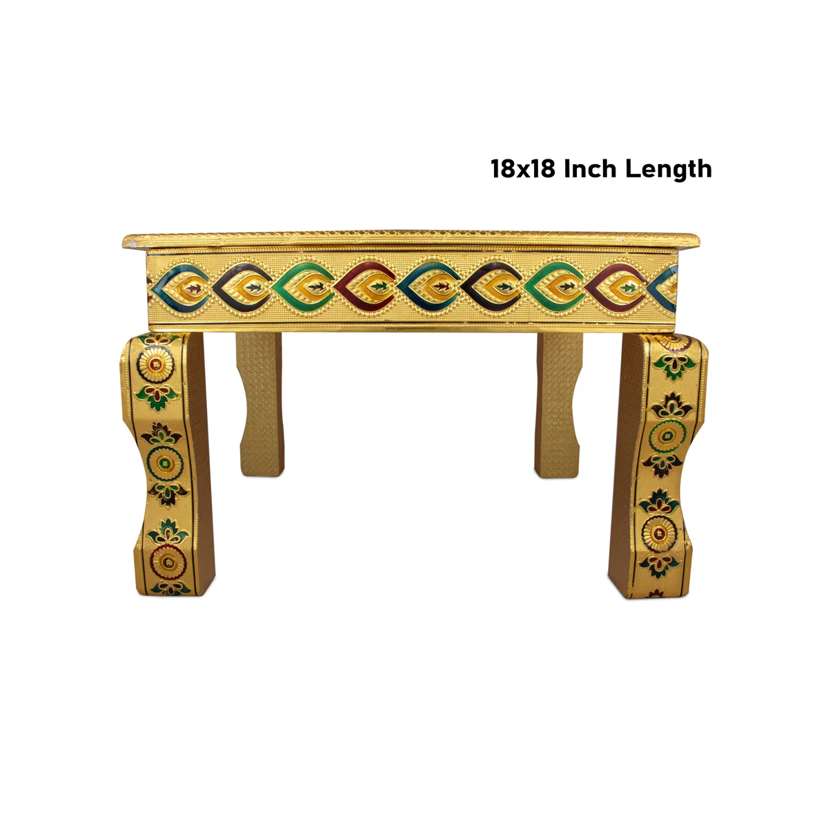 Bajot - 18 x 18 Inches | Meenakari Design Chowki/ Golden Polish Manai Palagai for Pooja/ 5.225 Kgs Approx - Image 5