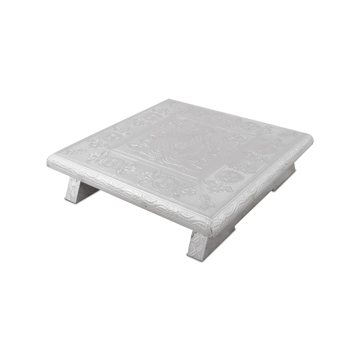 Bajot - 2.5 x 10 x 10 Inches | Wooden Manai Palagai/ Silver Polish Chowki for Pooja - Image 2