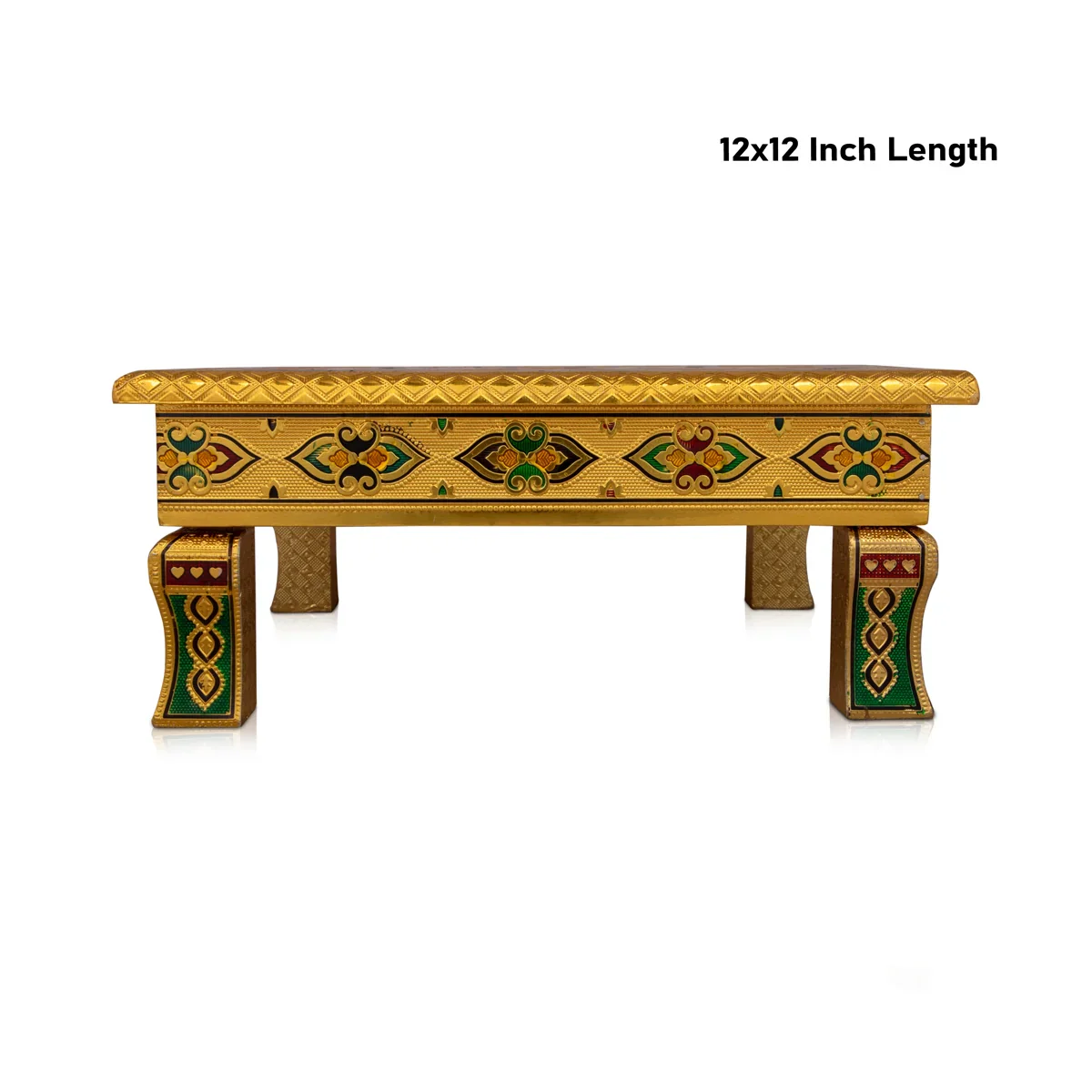 Bajot - 2.5 x 12 x 12 Inches | Meenakari Design Chowki/ Golden Polish Manai Palagai for Pooja/ 1.665 Kgs Approx - Image 5
