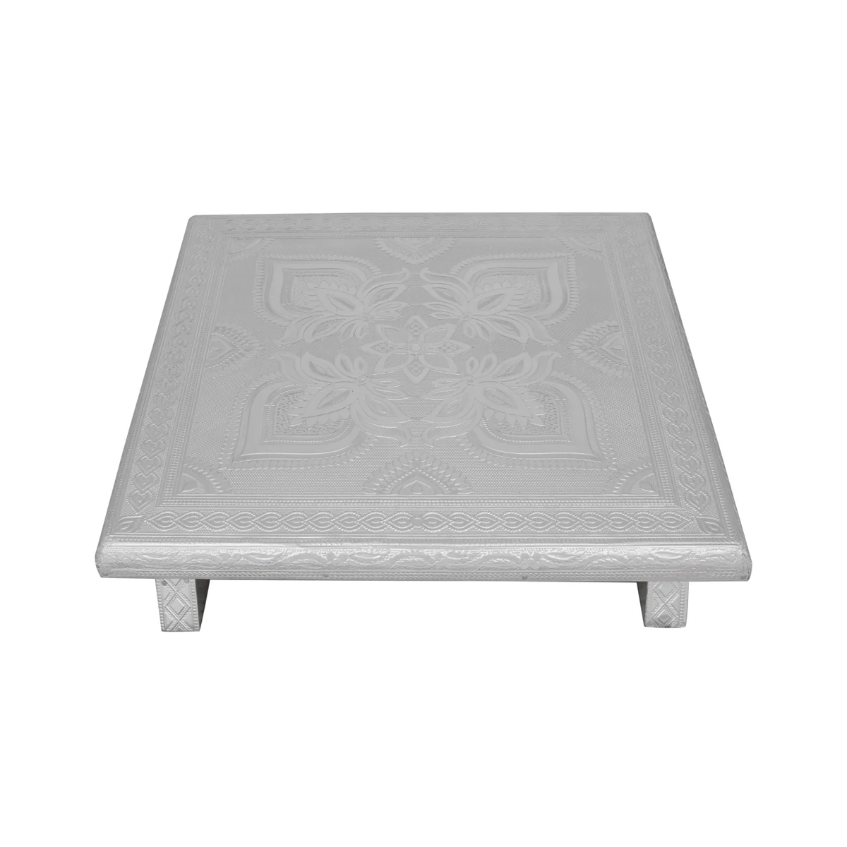 Bajot - 2.5 x 12 x 12 Inches | Wooden Manai Palagai/ Silver Polish Chowki for Pooja - Image 2