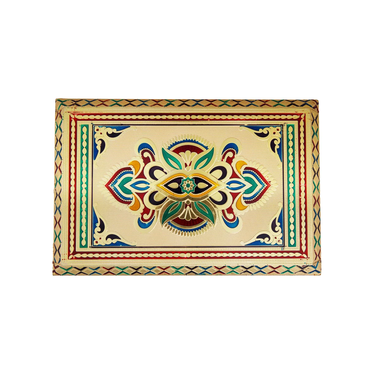 Bajot - 2.5 x 12 x 8 Inches | Meenakari Design Chowki/ Golden Polish Manai Palagai for Pooja/ 960 Gms Approx - Image 4