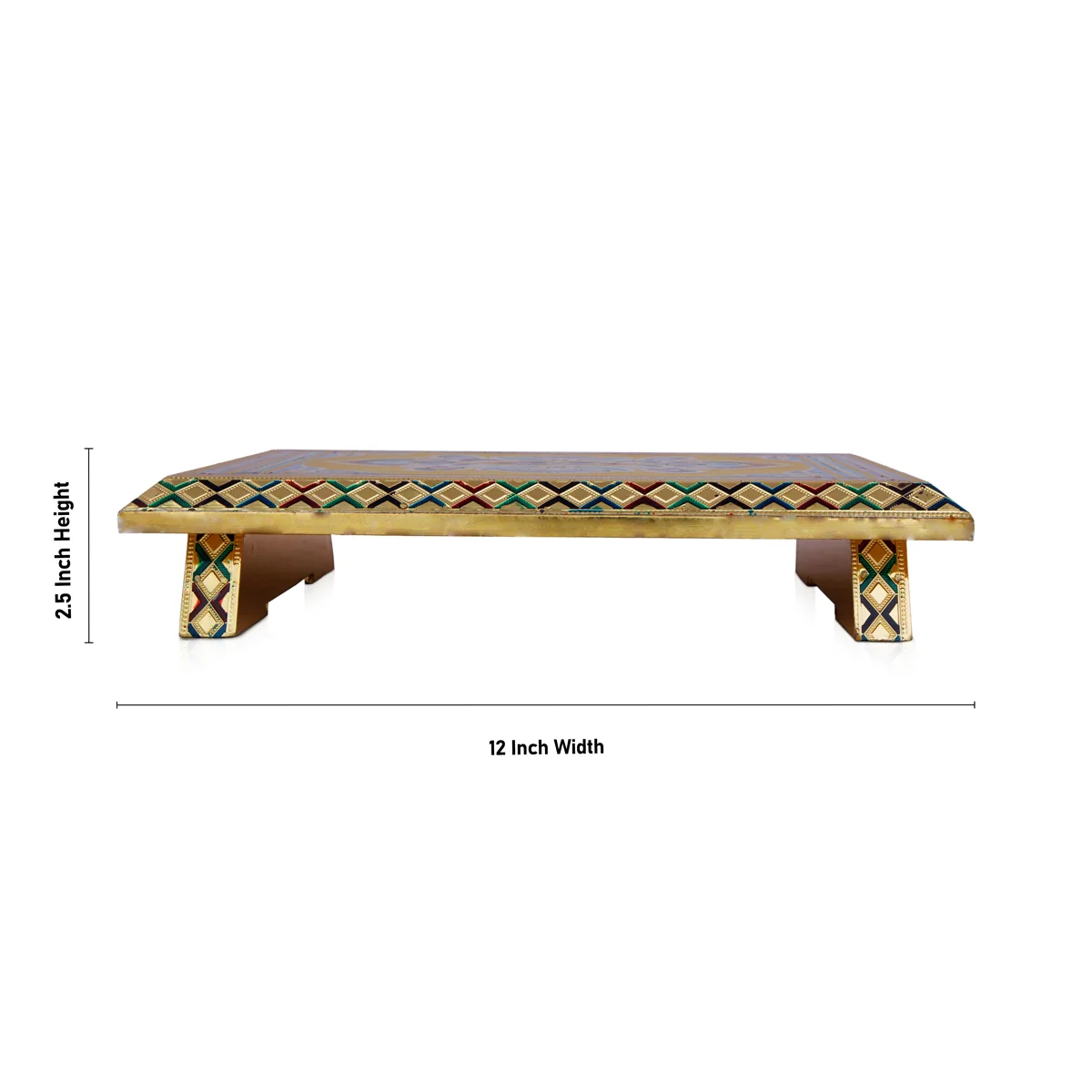 Bajot - 2.5 x 12 x 8 Inches | Meenakari Design Chowki/ Golden Polish Manai Palagai for Pooja/ 960 Gms Approx - Image 5