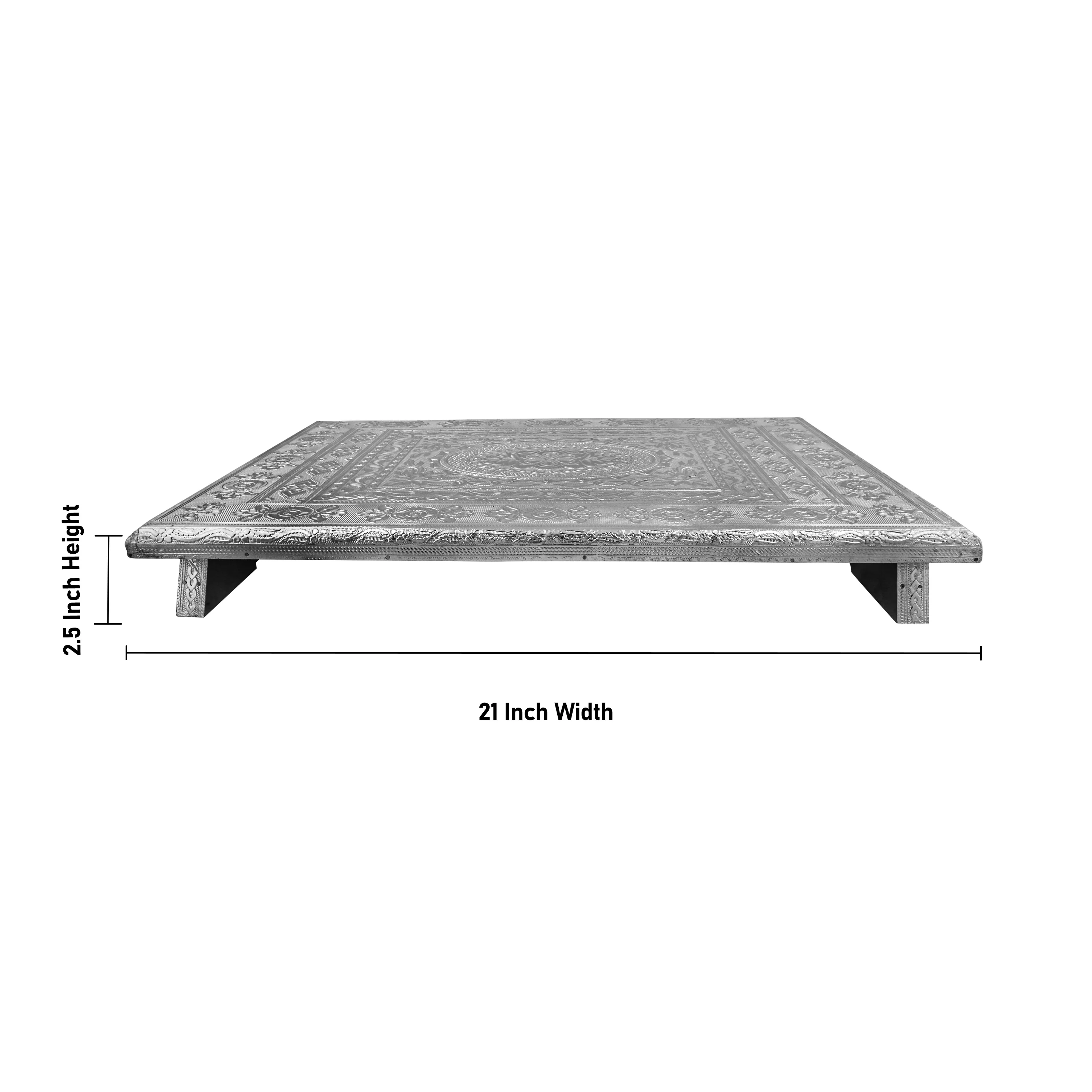 Bajot - 2.5 x 21 x 15 Inches | Silver Polish Chowki/ Manai Palagai for Pooja/ 2.905 Kgs Approx - Image 3