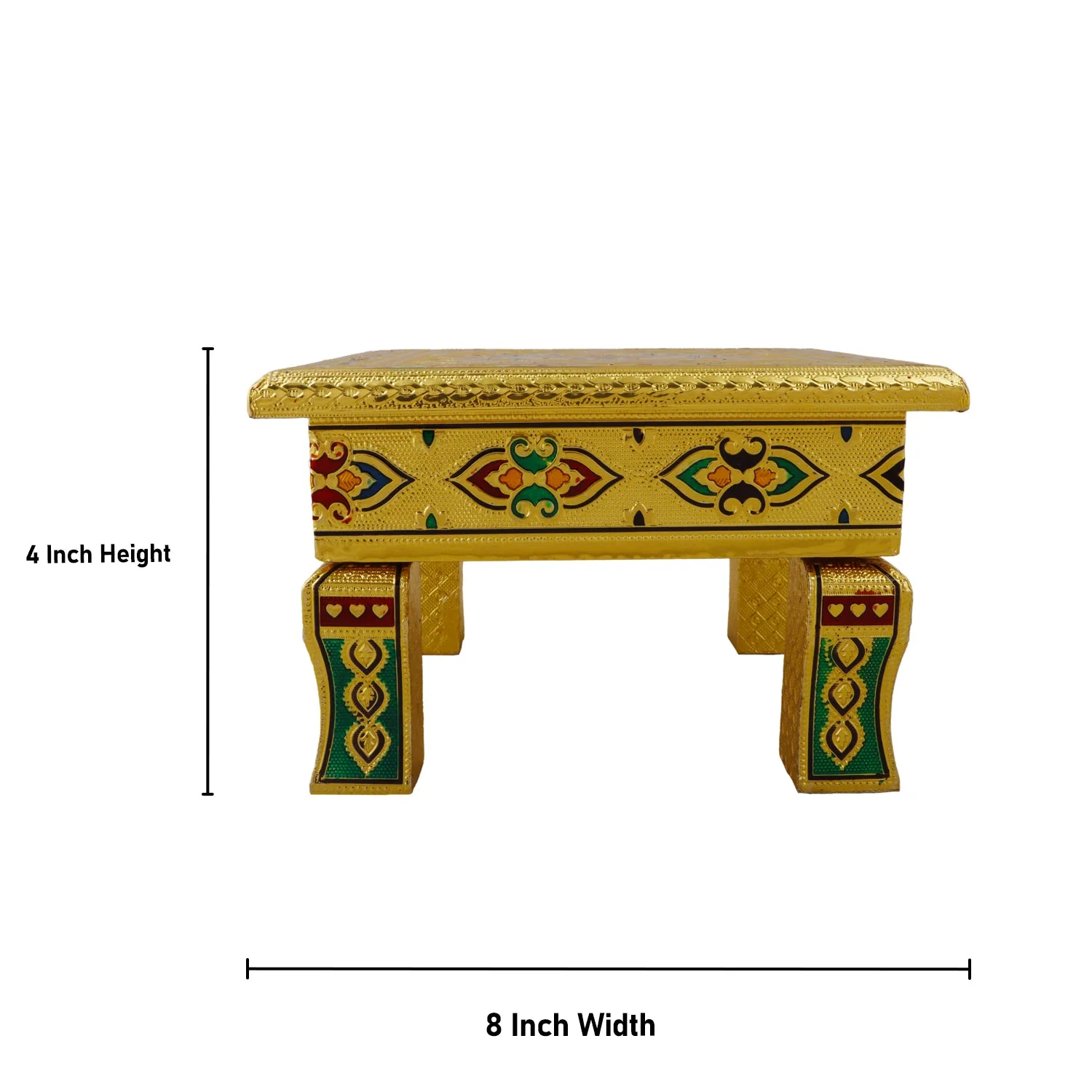 Bajot - 4 x 8 Inches | Meenakari Design Chowki/ Golden Polish Manai Palagai for Pooja/ 945 Gms Approx - Image 2