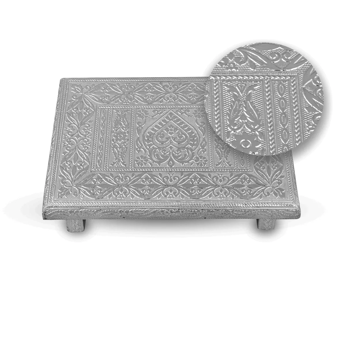 Bajot - 3 x 10 x 7 Inches | Silver Polish Chowki/ Manai Palagai for Pooja/ 695 Gms Approx - Image 4