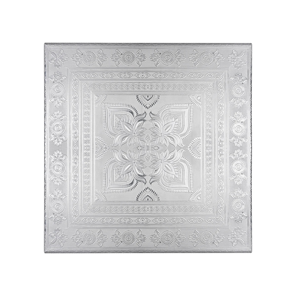 Pooja Chowki With Leg - 3 x 18 x 18 Inches | Silver Polish Patla/ Wooden Bajot for Home - Image 4