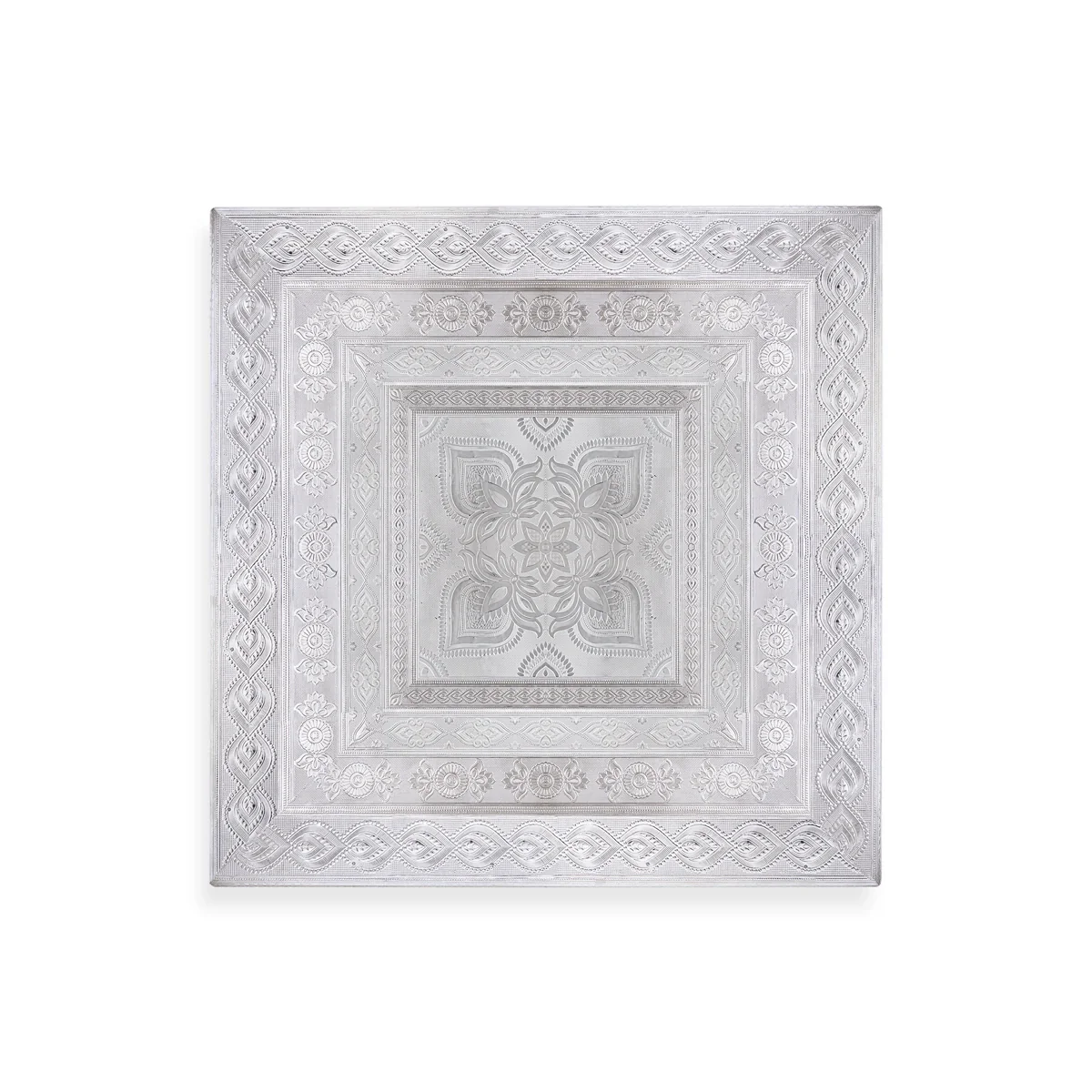 Pooja Chowki - 3 x 24 x 24 Inches | Silver Polish Patla/ Wooden Bajot for Home Decor - Image 2