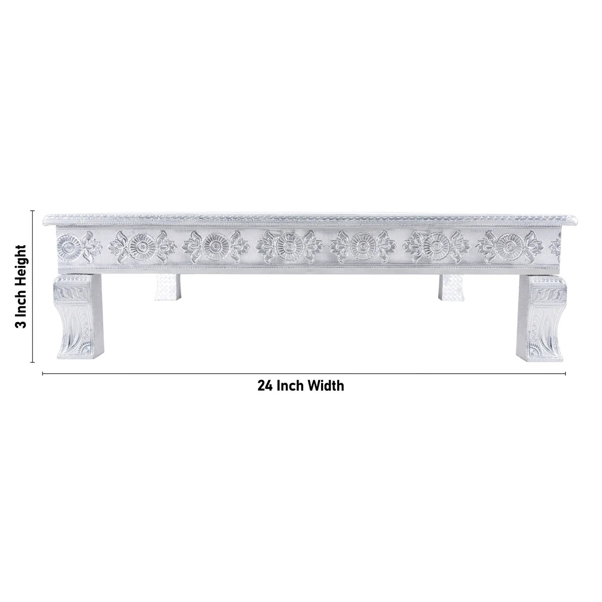 Pooja Chowki - 3 x 24 x 24 Inches | Silver Polish Patla/ Wooden Bajot for Home Decor - Image 3