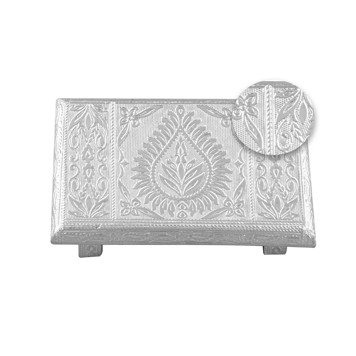 Bajot - 3 x 8 Inches | Silver Polish Chowki/ Wooden Manai Palagai for Pooja - Image 2