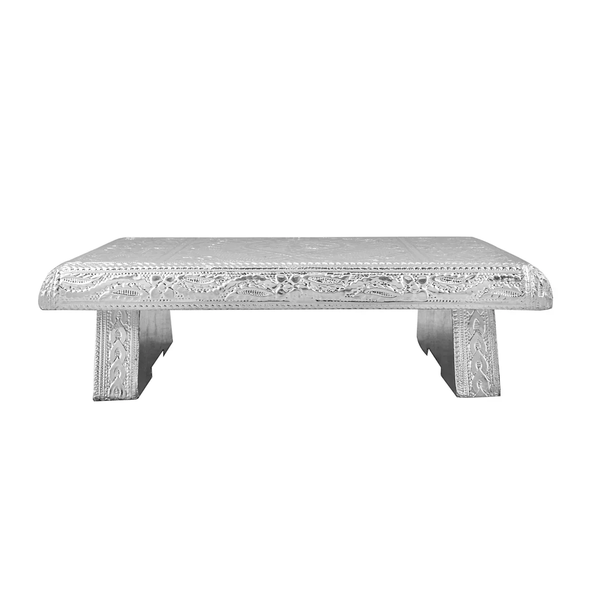 Bajot - 3 x 8 Inches | Silver Polish Chowki/ Wooden Manai Palagai for Pooja - Image 3