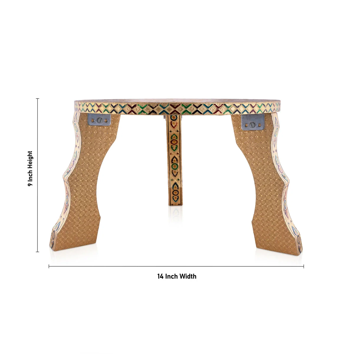 Bajot - 9 x 14 Inches | Round Meenakari Design Chowki/ Golden Polish Manai Palagai for Pooja - Image 2