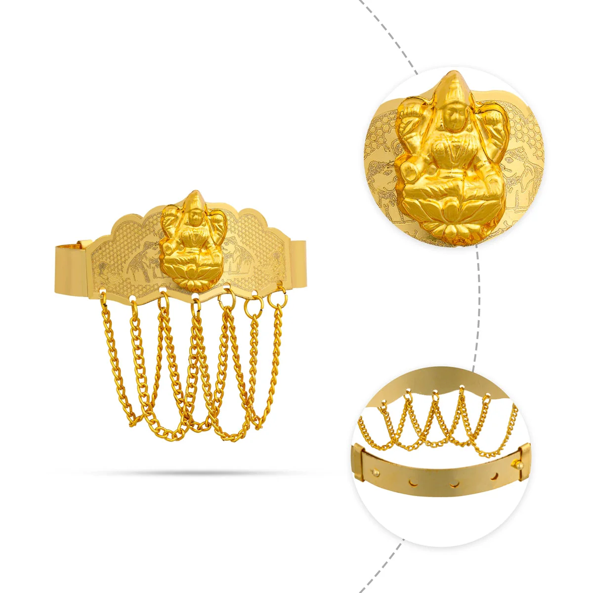 Baju Band Jewellery Pair - 2.5 Inches | Gold Polish Vanki/ Mahalakshmi Design Armlet Jewelry For Baby - Image 4