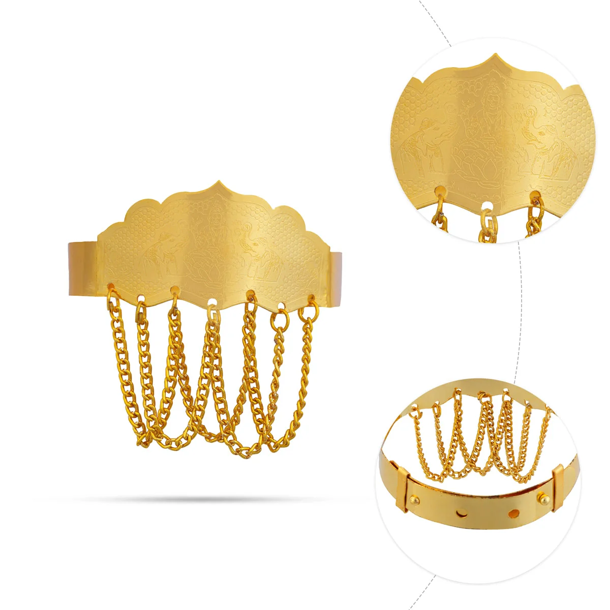 Baju Band Jewellery Pair - 2.5 Inches | Mahalakshmi Design Armlet Jewelry/ Gold Polish Vanki For Baby - Image 3