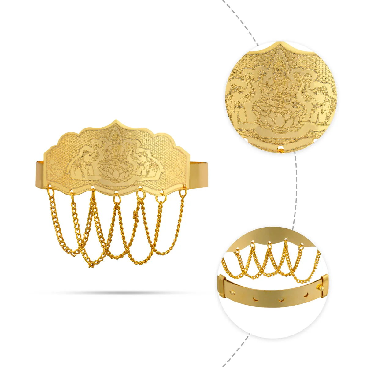 Baju Band Jewellery Pair - 3.5 Inches | Gold Polish Vanki/ Mahalakshmi Design Armlet Jewelry For Baby - Image 2
